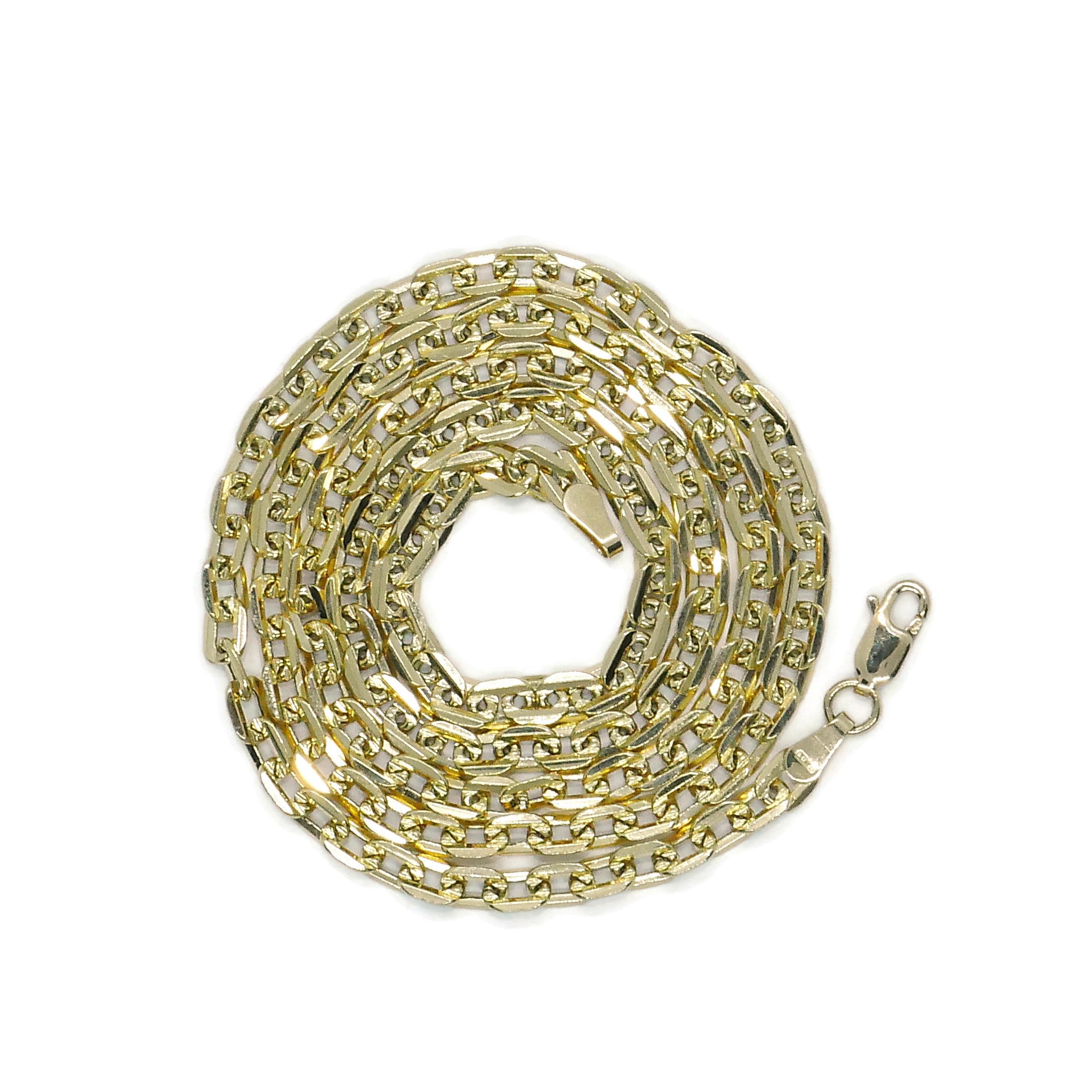Never Say Never Cadena de oro amarillo de 18k para hombre con eslabones cuadrados planos de 4 mm y 60 cm de largo. Elegante, brillante y versátil
