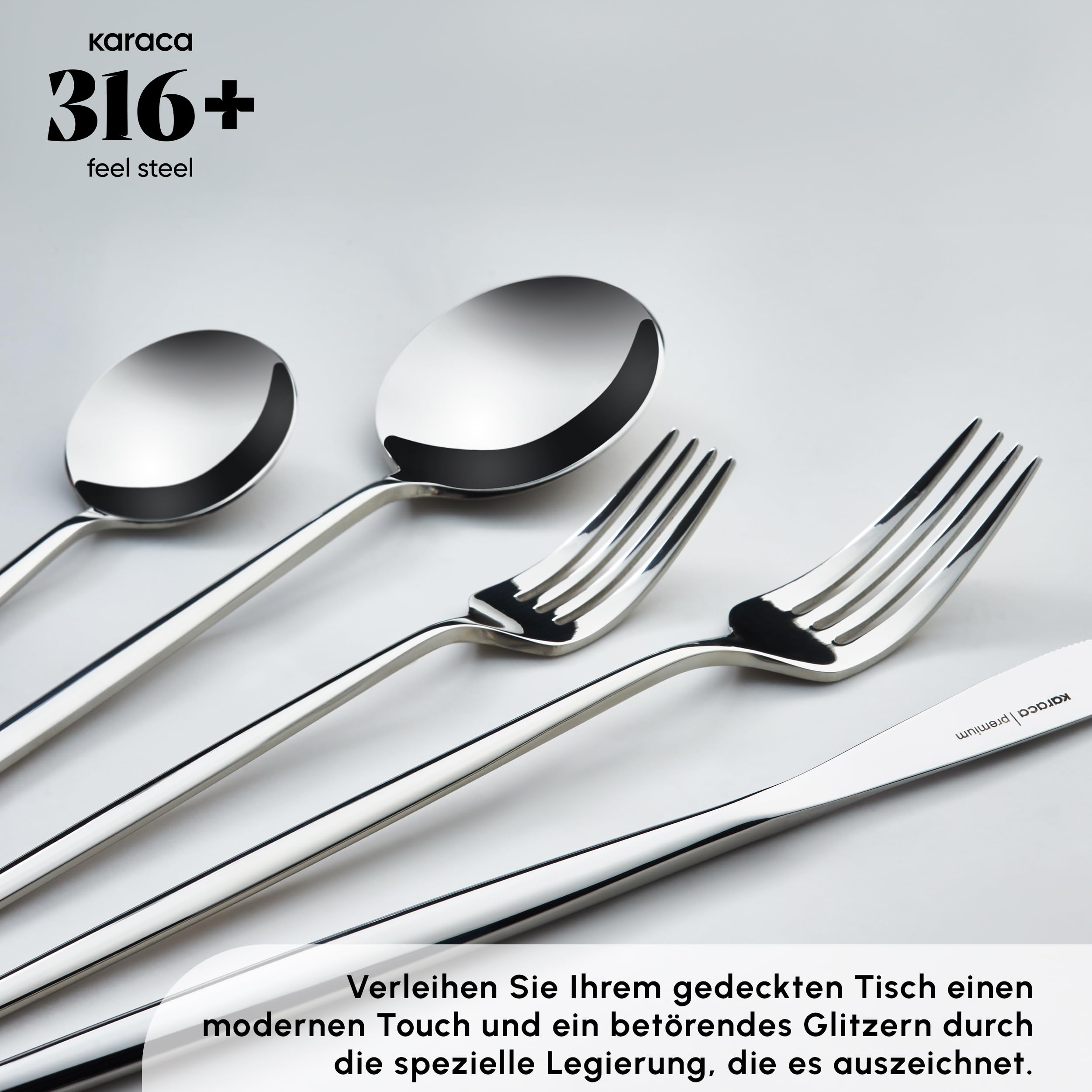 Karaca Mild Zestaw sztućców klasy premium, dla 12 osób, 18/10, ze stali nierdzewnej, trwałe, odporne na korozję, nadają się do mycia w zmywarce, wysokiej jakości stalowe ostrze