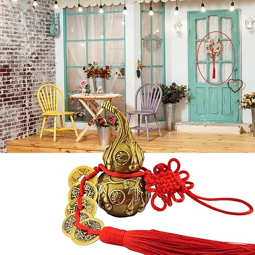 Miniatura 2 de Wu Lou, calabaza china de latón Feng Shui con 5 monedas, calabaza china de Hu Lu para oficina, dormitorio, automóvil, adornos colgantes (4 pulgadas)