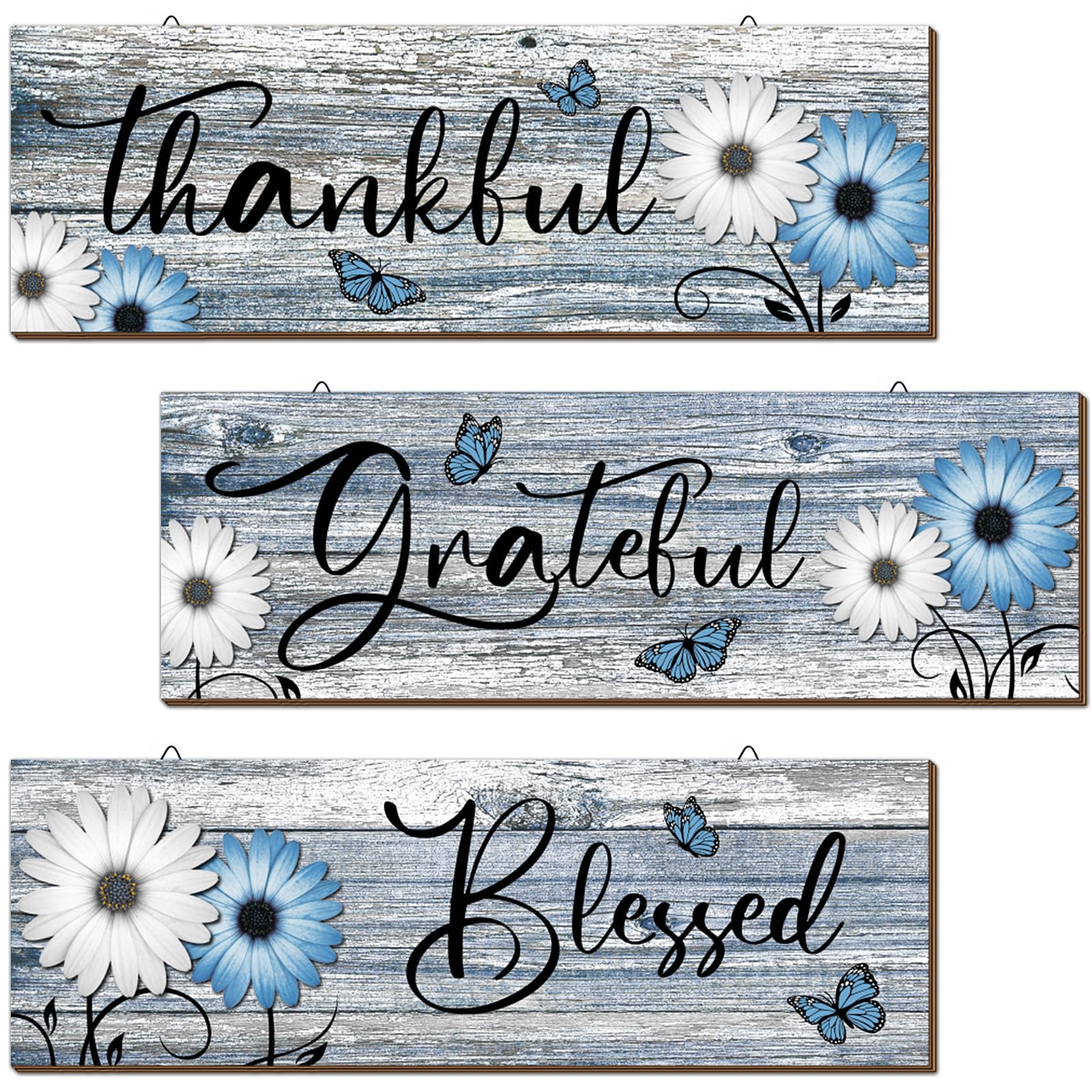 Geetery 3 Pcs Thankful Grateful Blessed Wooden Signs Rustic Daisy Wood Wall Decor Inspirational Wall Art Signs Rustic Wooden Hanging Decorations for