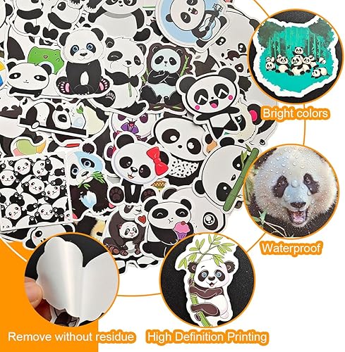 Miniatura 3 de GYGYL - 100 calcomanías impermeables de panda para botellas de agua, laptop, computadora, automóvil, equipaje, taza, teléfono