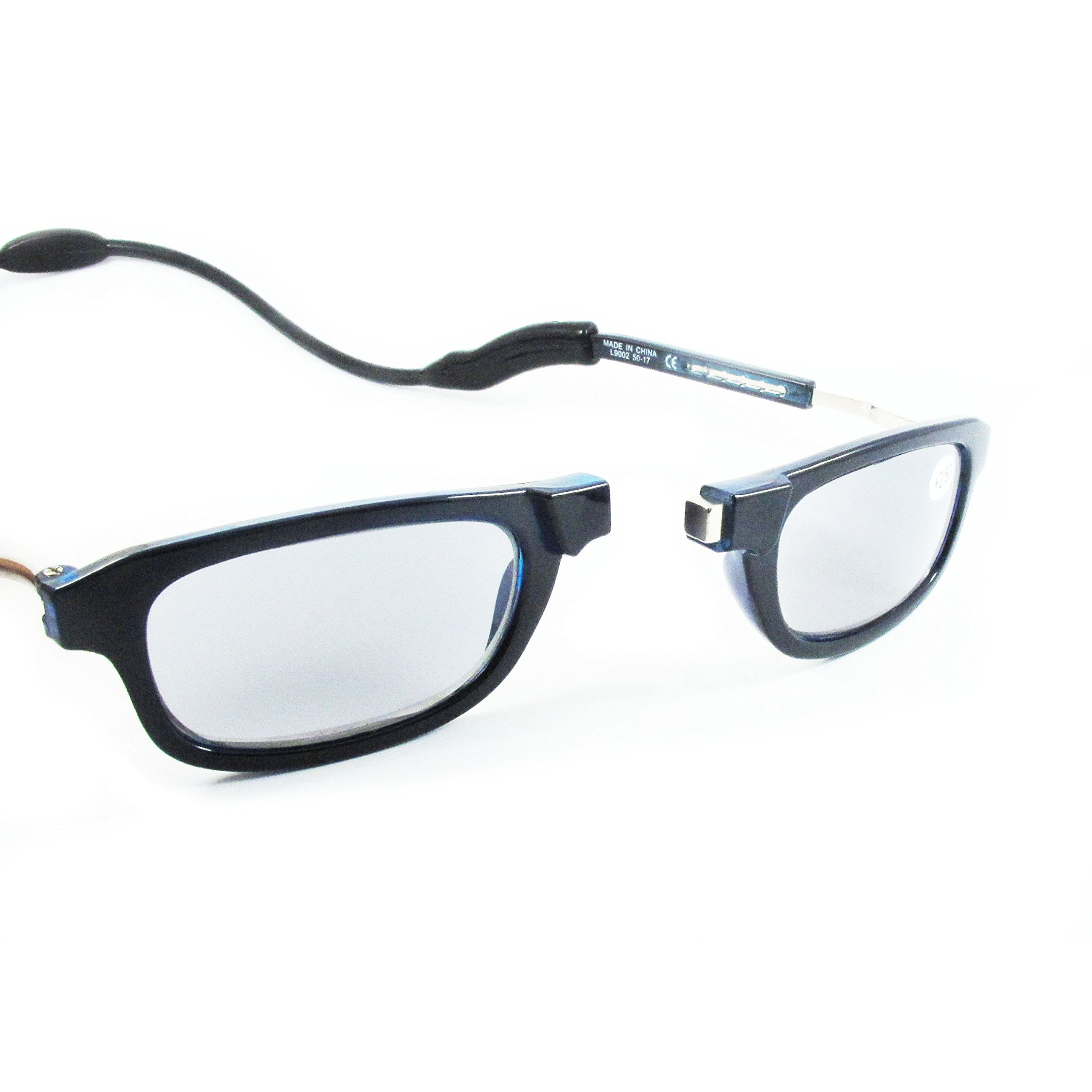Loopies haute qualité Photochromatiques Magnétique Lecture lunettes. Unisexe, Réglable, Pliable et Avant Connexion avec Confortable et Flexible Cou boucle "collier" Livré avec Gratuit étui et chiffon nettoyant - Bleu