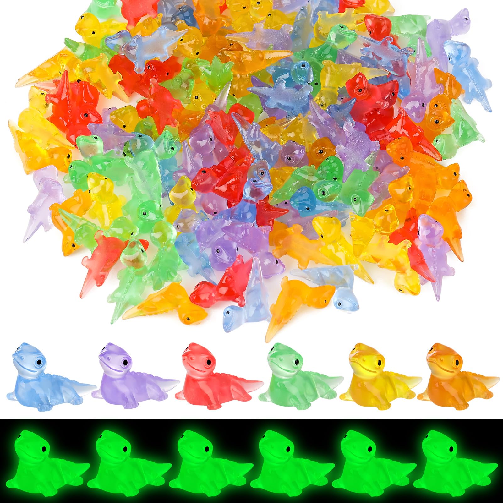 GGSTDDUP 120 Pcs Mini Luminous Resin Lizard Figurines, Miniature Lizard Statue Figurines, Cute Resin Lizard Figure Mini Resin Animals Glow in The Dark