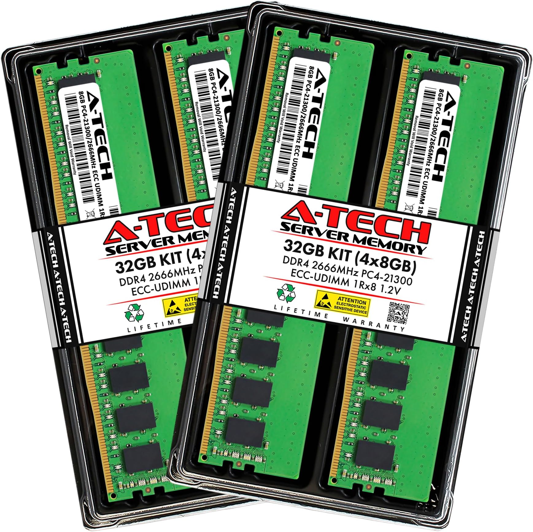 A-Tech Server 32GB Kit (4x8GB) DDR4 2666MHz PC4-21300 ECC UDIMM 1Rx8 Single Rank 1.2V ECC Unbuffered DIMM 288-Pin Server & Workstation RAM Memory Upgrade Modules (A-Tech Enterprise Series)