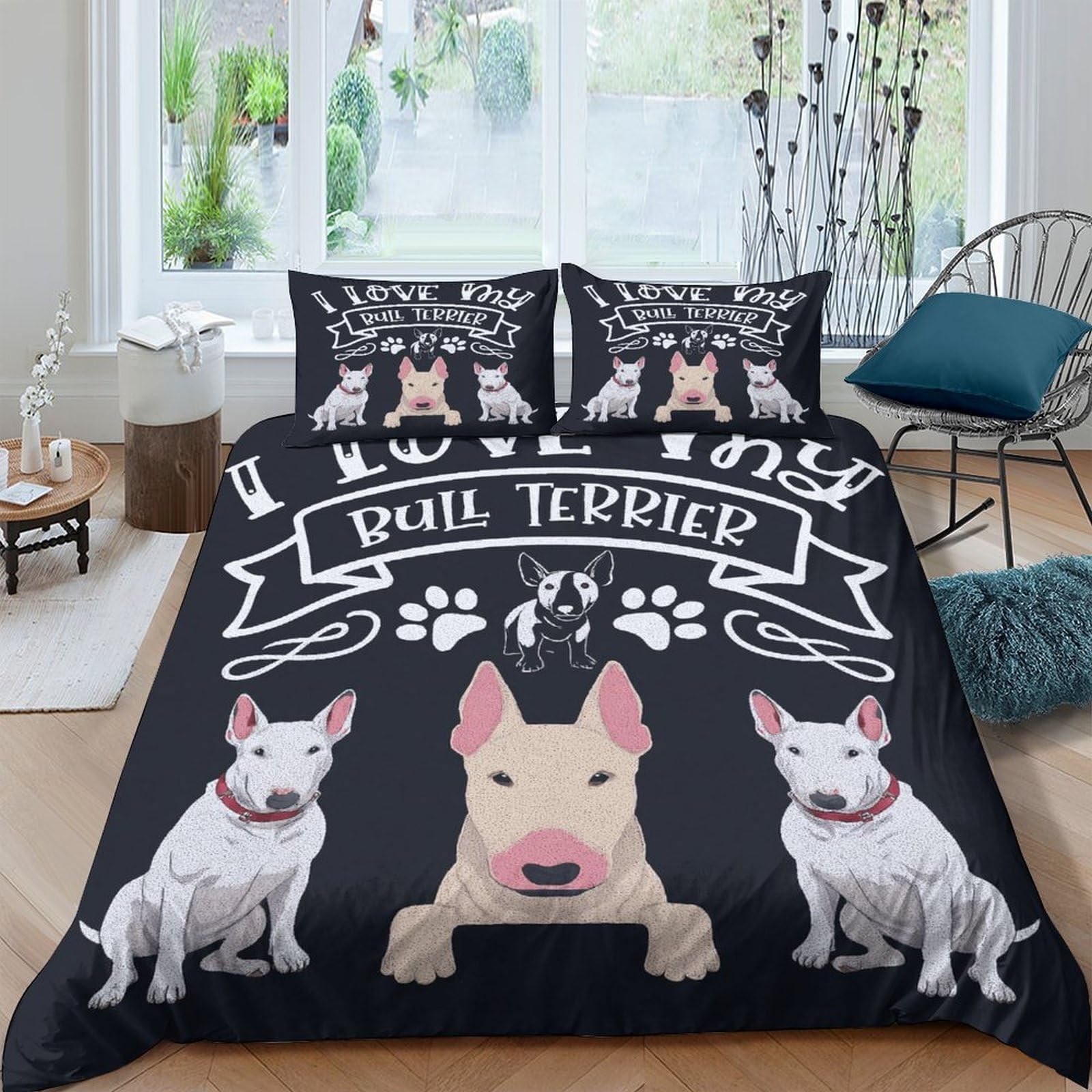 Ctjqhvkz Style-7 3D Printed Bull Terrier Fitted Sheet Microfiber Dog Art Bed Cover For Bedroom Guest Room Mattress Protection Decor Single（135X200cm）