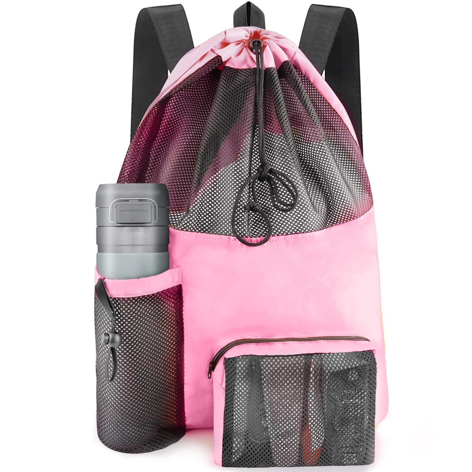 Mesh Swim Bag Beach Drawstring Backpack, Waterproof Gym Bags for Women and Men, Large Pool Bag Swimming Gear for Swimmers