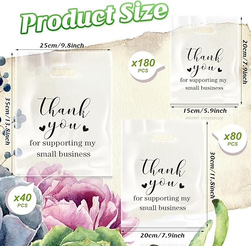 Miniatura 2 de Abbylike 300 bolsas negras de mercancía de agradecimiento con asas troqueladas, bolsas de compras de plástico a granel, 3 tamaños, bolsas de regalo