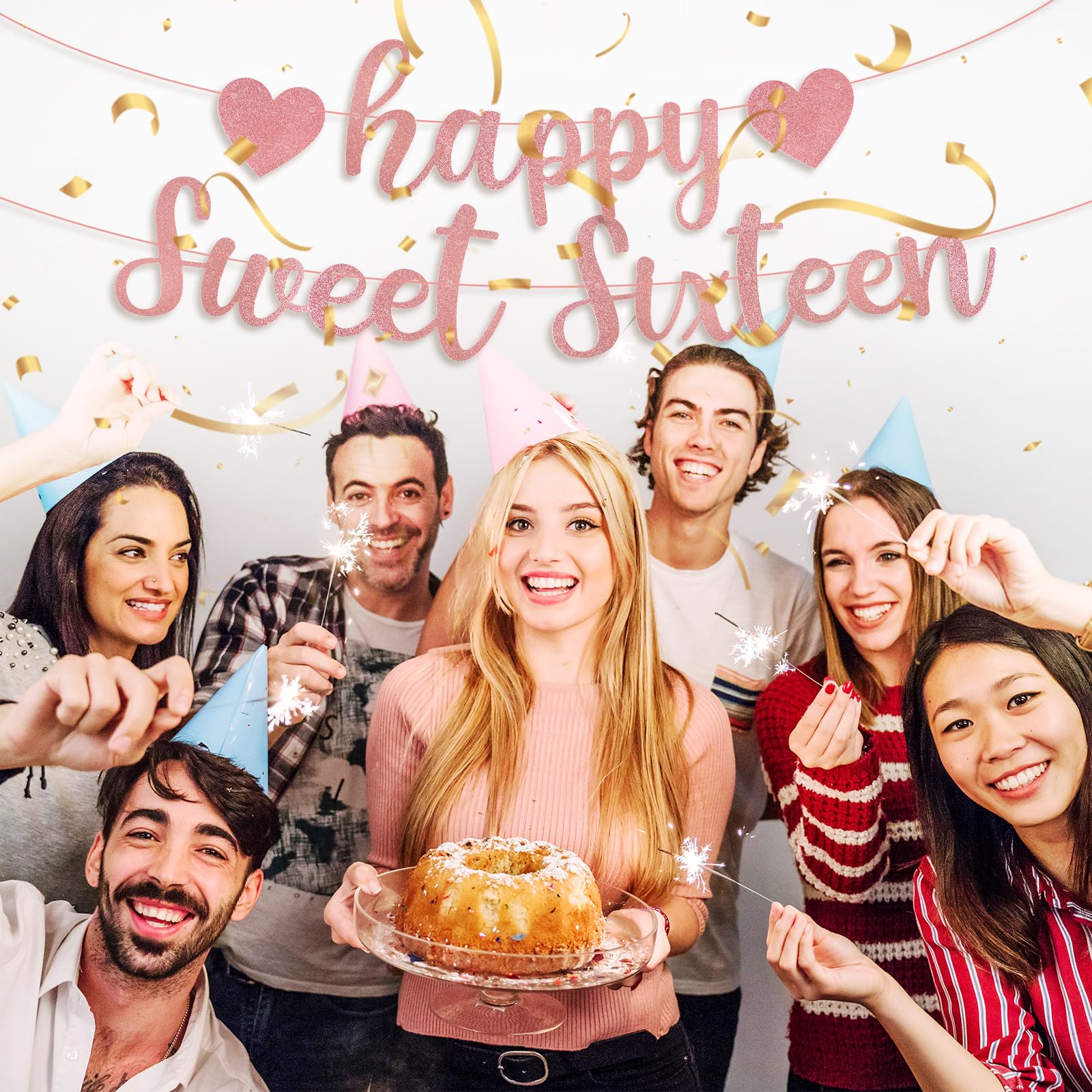 Striscione Happy Sweet 16 Con Glitter 4 M - Decorazione Festa 16 Anni
