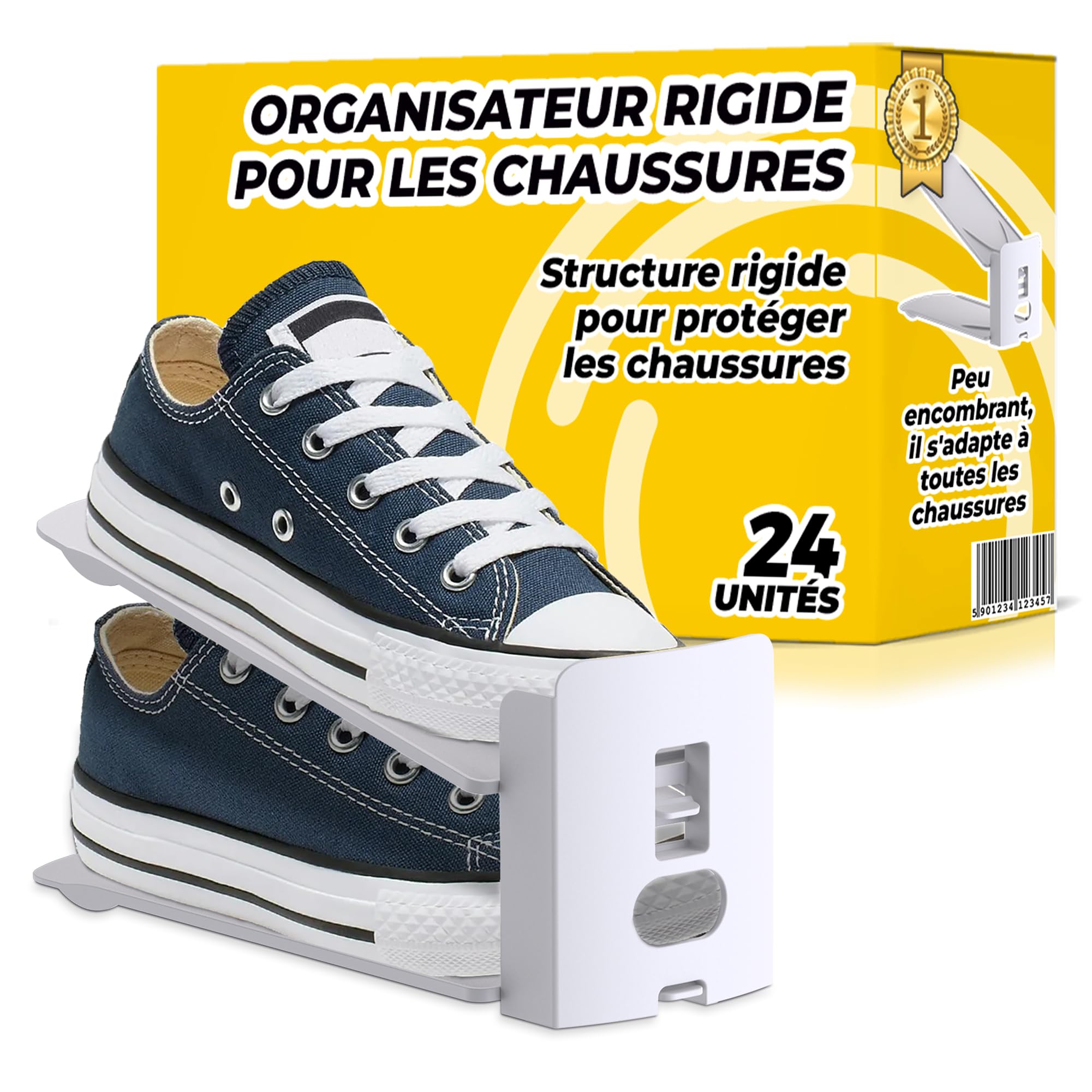 Range Chaussures Gain de Place – Organisateur chaussures double couche réglable | Rangement chaussures placard ou étagère | Support chaussures empilable (Blanc,24)