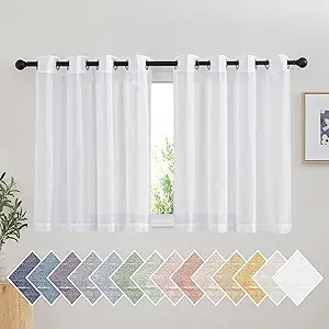 NICETOWN White Short Curtains for Small Window, Grommet Semi Sheer Linen Blend Causal & Rustic Kitchen Curtains & Drapes for Cafe/Nursery, W52 x L36, 2 Panels