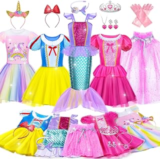 Tlooe Princess Dress Up Set for Girls 3-8 - 4 Tops, 4 Skirts, Cape, Tiara & Accessories | Role Play Costumes Birthday Gifts