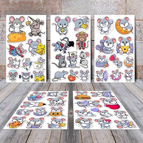 Miniatura 2 de Paquete de 50 calcomanías de ratas ratones de animales lindos para botellas de agua, impermeables, laptop, equipaje, computadora, álbumes de