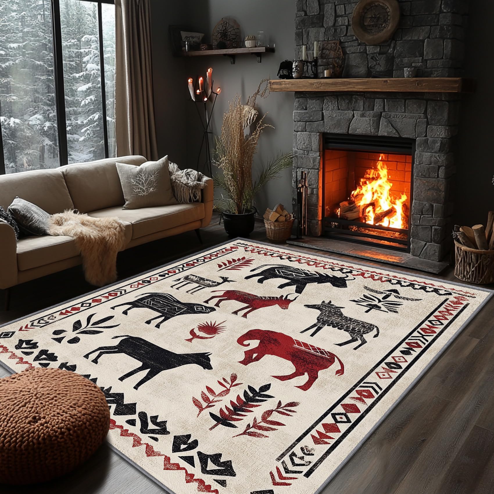 Yoozitrees Rustic Rugs for Cabin - Tribal Rug, 2x3 Rug, Native American Animal Area Rug, Southwestern Wildlife Door Mat, Washable & Non Slip & Soft