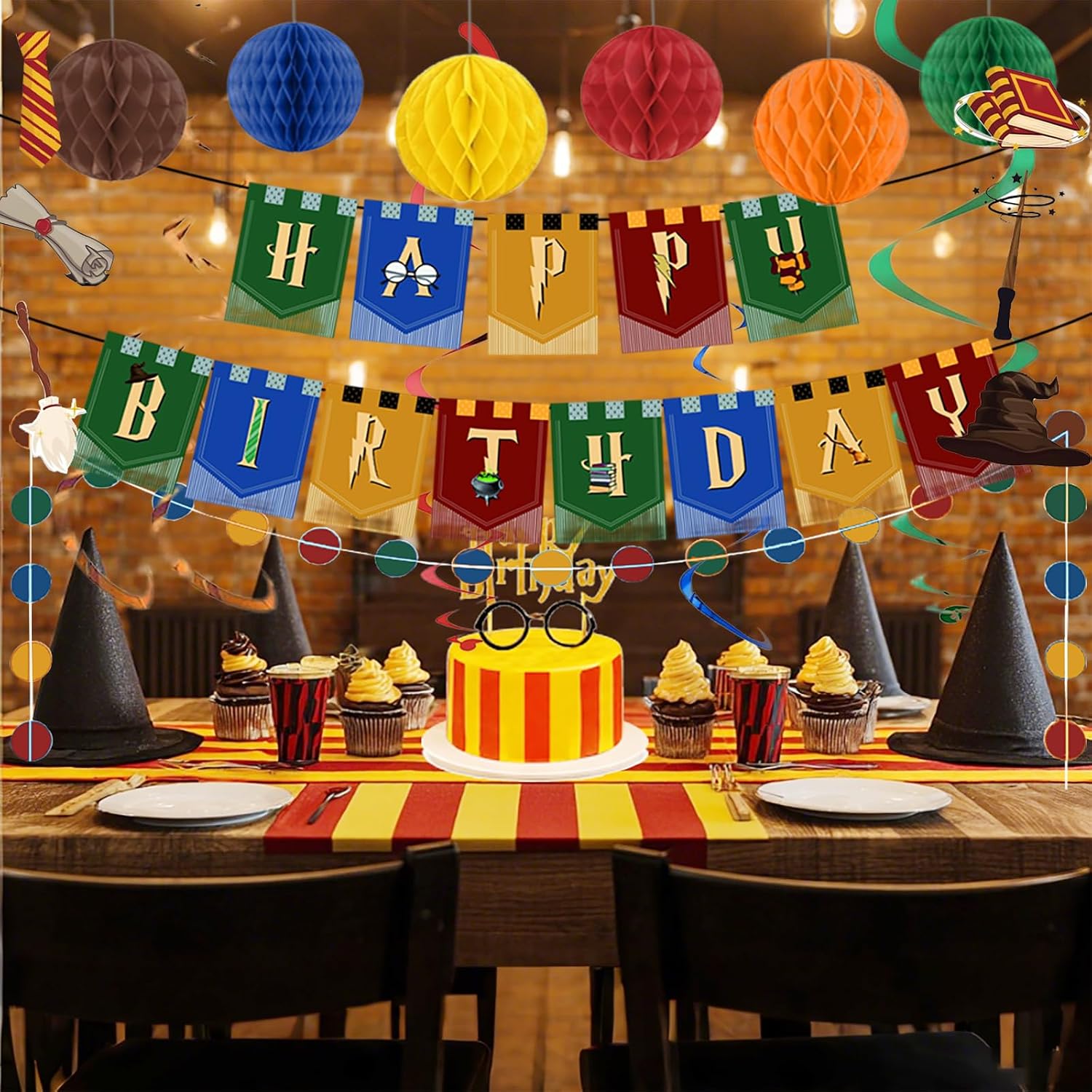 Birthday Party Decorations Magic Happy Birthday Party Decorations Magic Theme Party Supplies - Happy Birthday Banner - Hanging Swirl Streamers - Circle Dots Garland - Honeycomb Balls