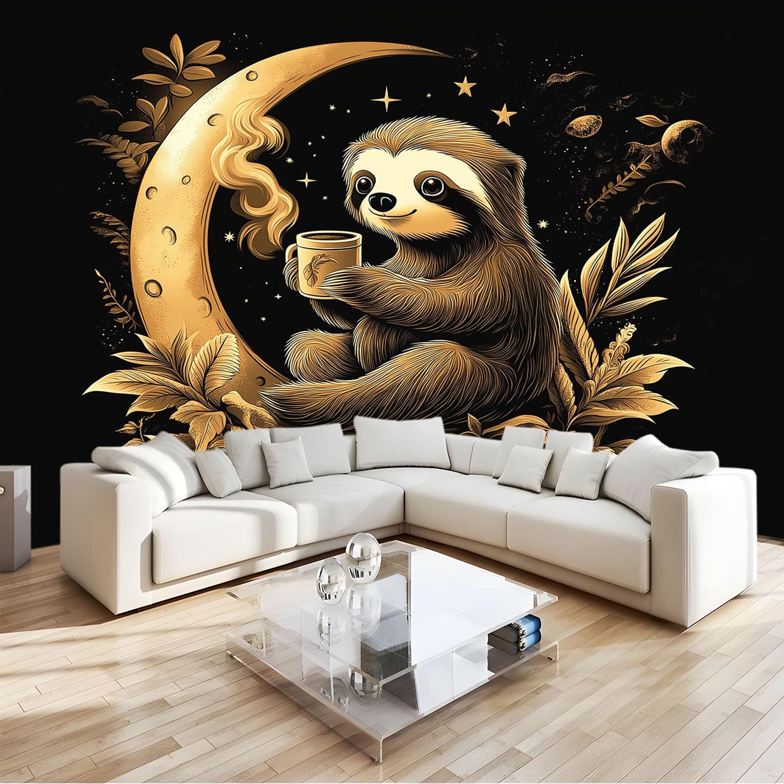 Papier Peint 3D Anti-Mur Vide Paresseux Lune Décoration Enfant