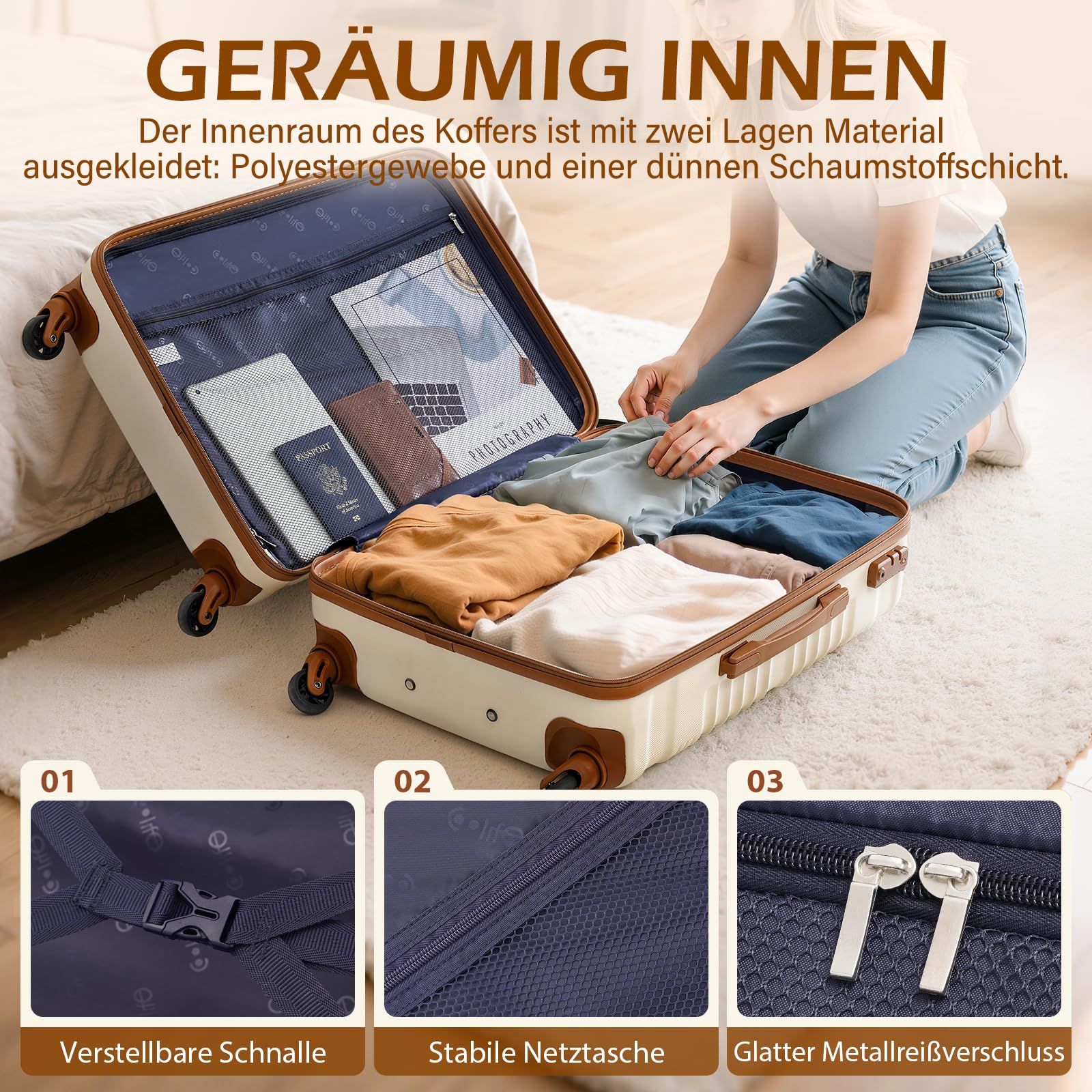 COOLIFE Koffer Set 6 Teilig: Luggage Set 16" 20" 24" 28" + Reisetasche & Kulturtasche | ABS Hartschale, 360° Rollen & TSA-Schloss Für Europa, Kreuzfahrt & Auslandsstudium – Familienurlaub Essentials