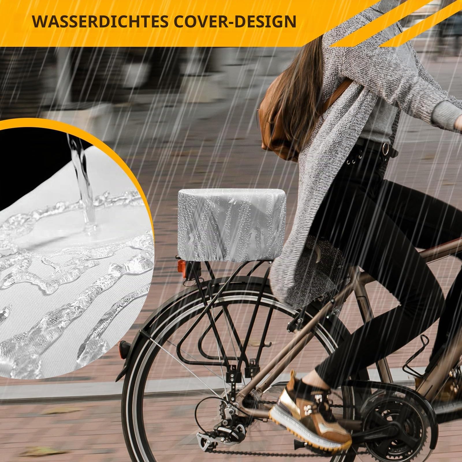 Fahrradkorb Hinten Groß Mit Regenschutz, Großer Fahrrad Korb aus Metall Hinten, Fahrradkorb Schulranzen Hinten, mit Cargo Netz und Liner, Passend für die Meisten Fahrräder und E-Bikes