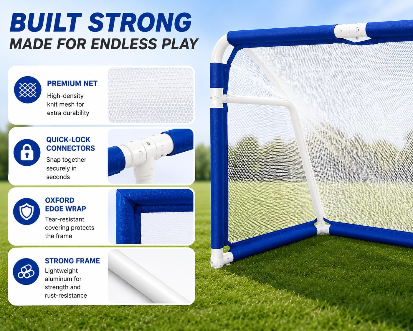 5x3 FT Aluminum Soccer Goal, Quick Setup Portable Folding Soccer Net for Kids & Teens Backyard Training, Outdoor Practice & Family Games