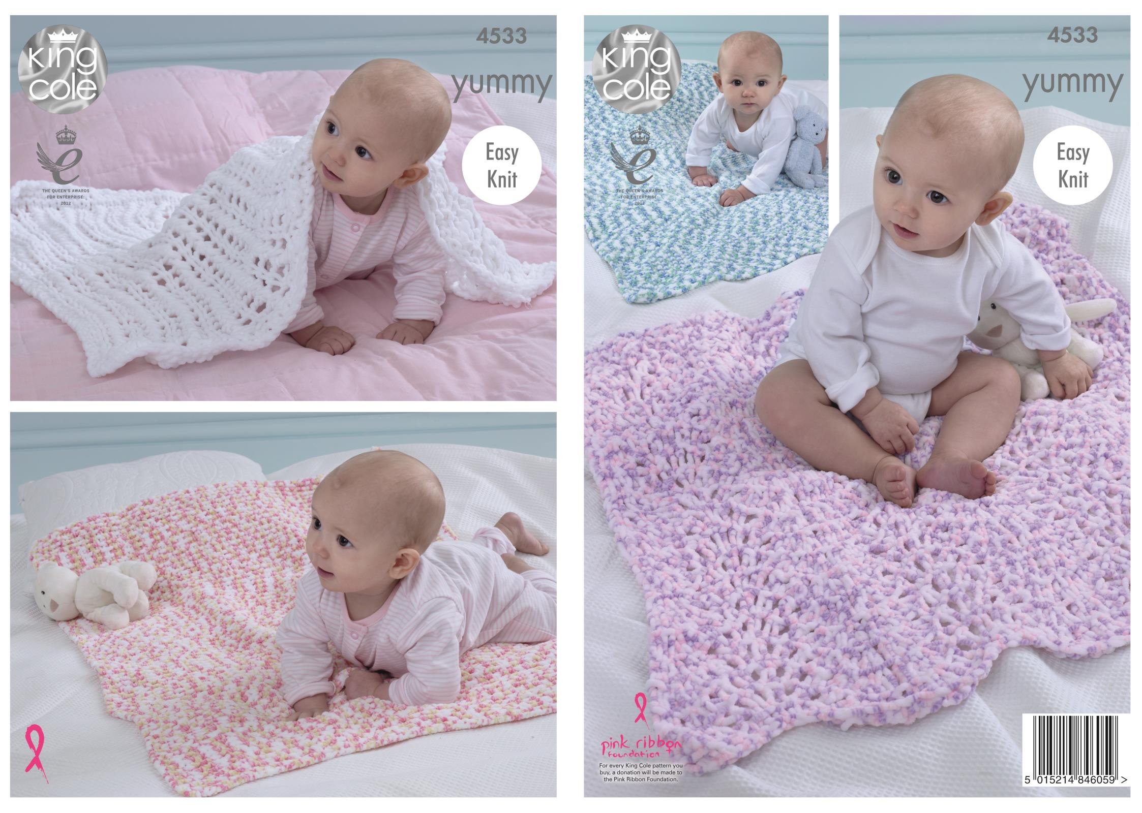 King Cole 4533 Knitting Pattern Baby Blankets to knit in King Cole Yummy