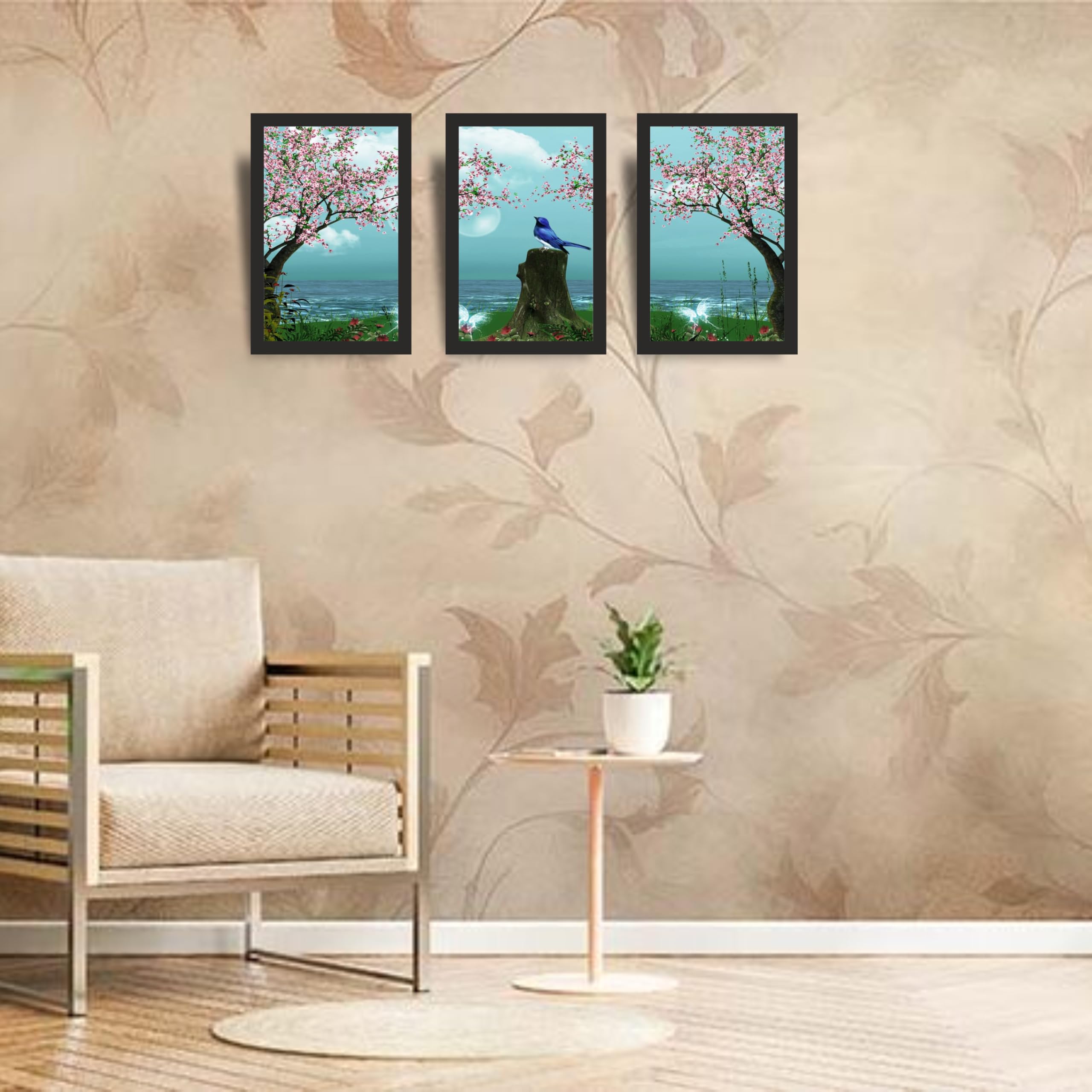 Blossom Bird Scenic Wall Art Set of 3