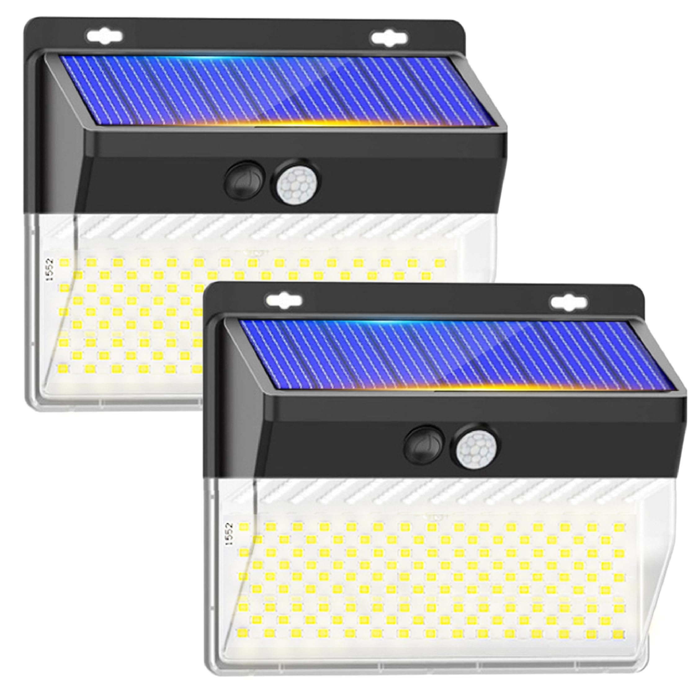 Luz solar exterior pack de 2, batería 2200 mAh, foco solar con sensor de movimiento, iluminación eficiente para entradas y caminos, 206 LED, luces LED jardín IP65, 3 modos