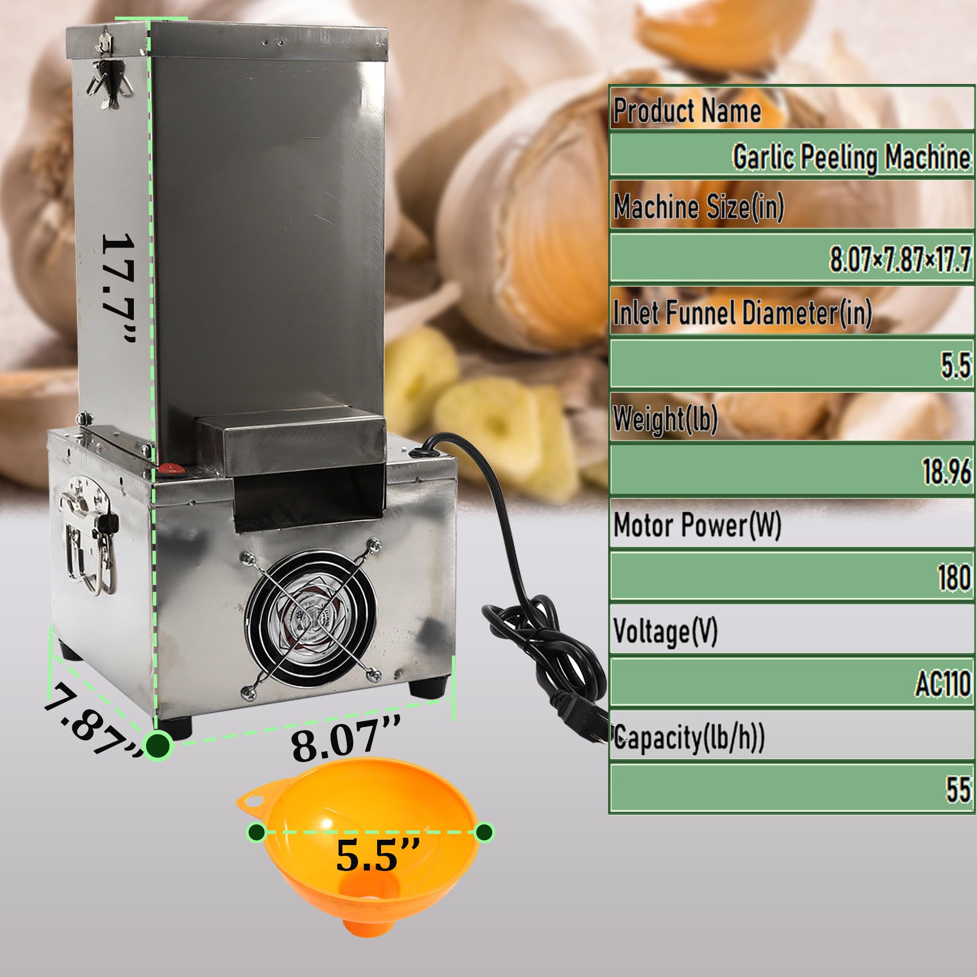 INTSUPERMAI Electric Garlic Peeling Machine, Yield of Peeled Garlic 55Ibs/h, 110V Dried Garlic Peeling Machine for Household, Commercial