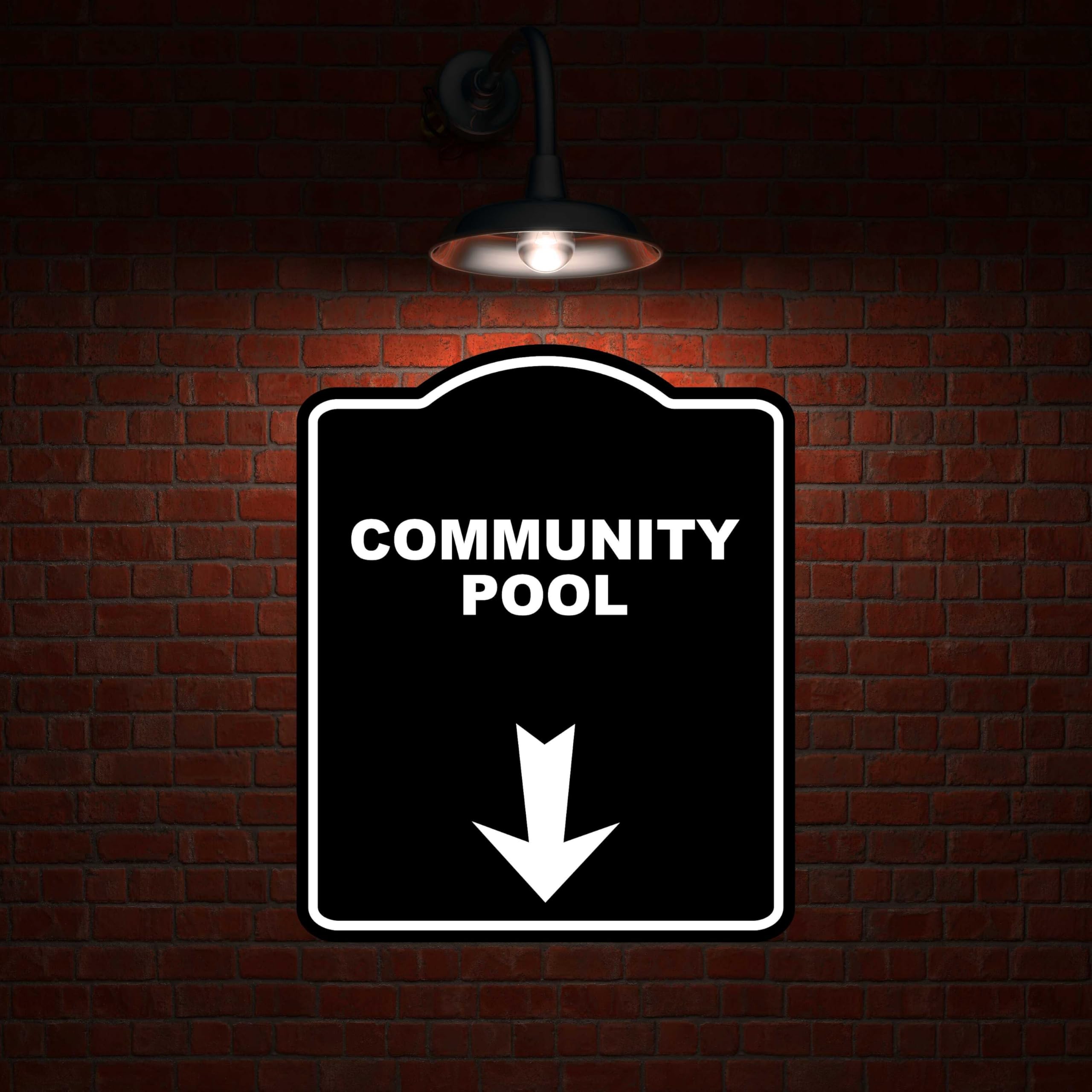 COMMUNITY POOL Black Sign Arrow Down Aluminum Composite Sign 20 x 24 inches
