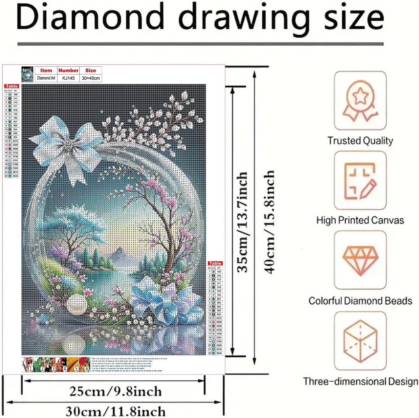 5D Diamond Art Kits for Adults, DIY Diamond Painting Landscape in Crystal Ball with Blue Ribbon and Cherry Blossoms, Full Drill Gem Art for Home Wall Decor, Relaxing Hobby Gift, 12x16 Inch image 2