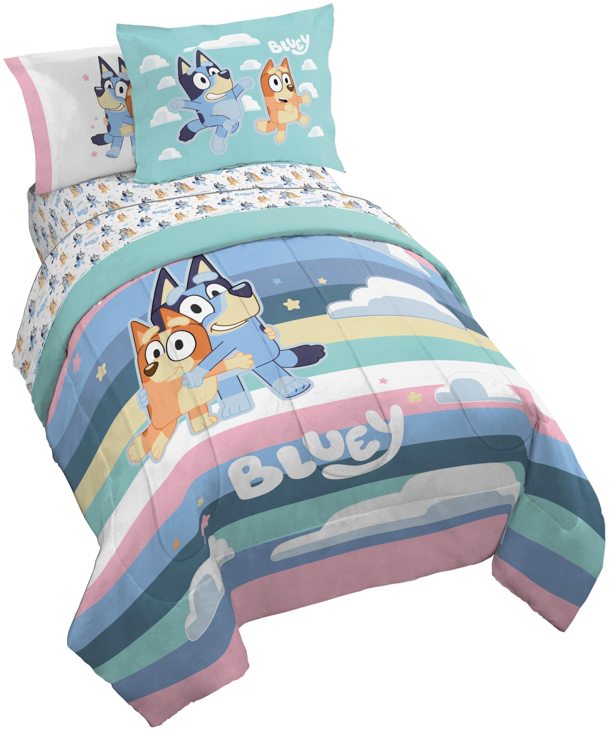Jay Franco Kids Comforter Set Includes Sheets and Pillow Covers - Soft and Cozy Bed Set for Stylish Room Decor, Multi - Bluey 7 Piece Full Size Bedding