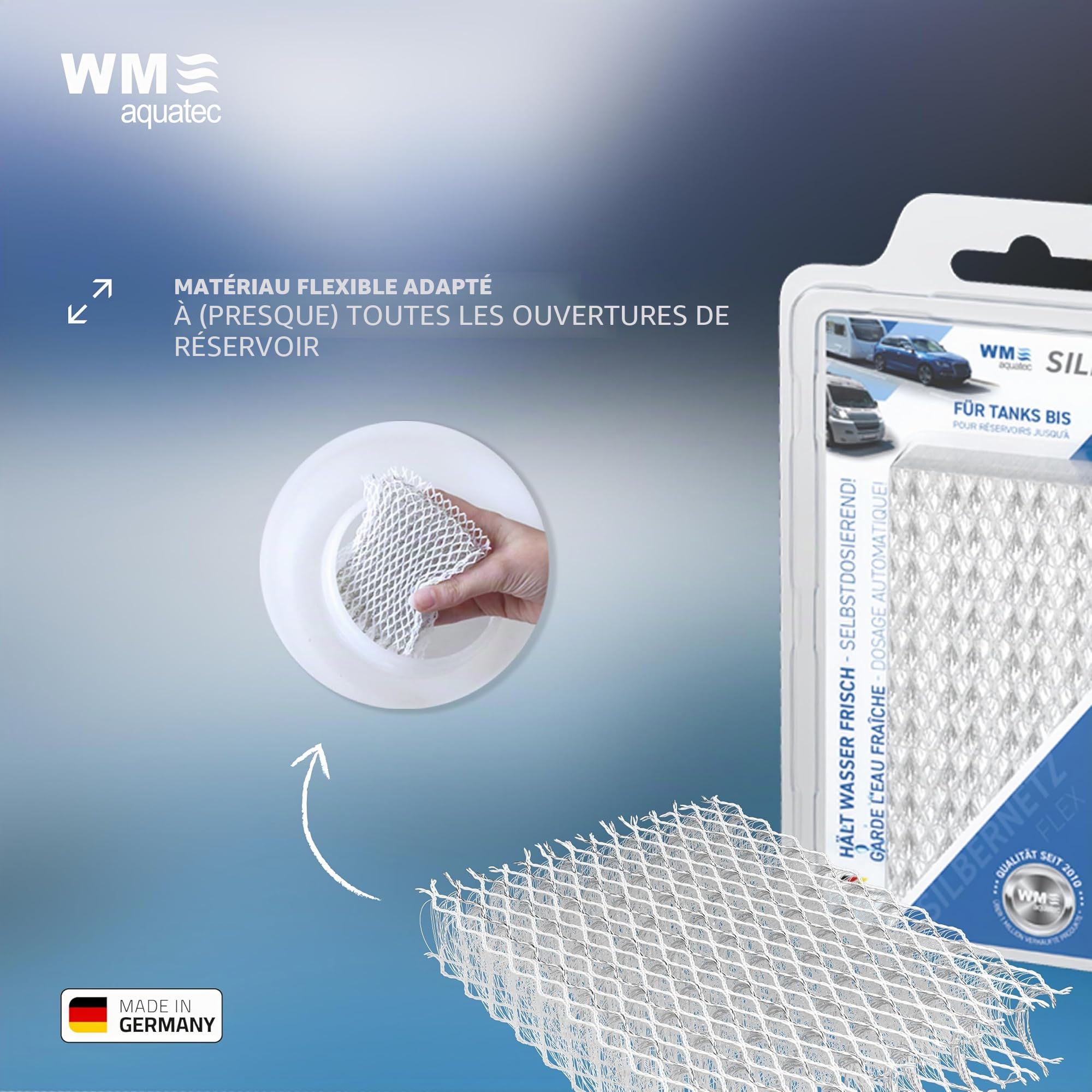 WM aquatec Silvernet Flex STSN-100 | Conservation de l'eau pour réservoirs jusqu'à 160 L | Conserve 7500 L d'eau grâce au dosage automatique d'ions d'argent purs | Fabriqué en Europe