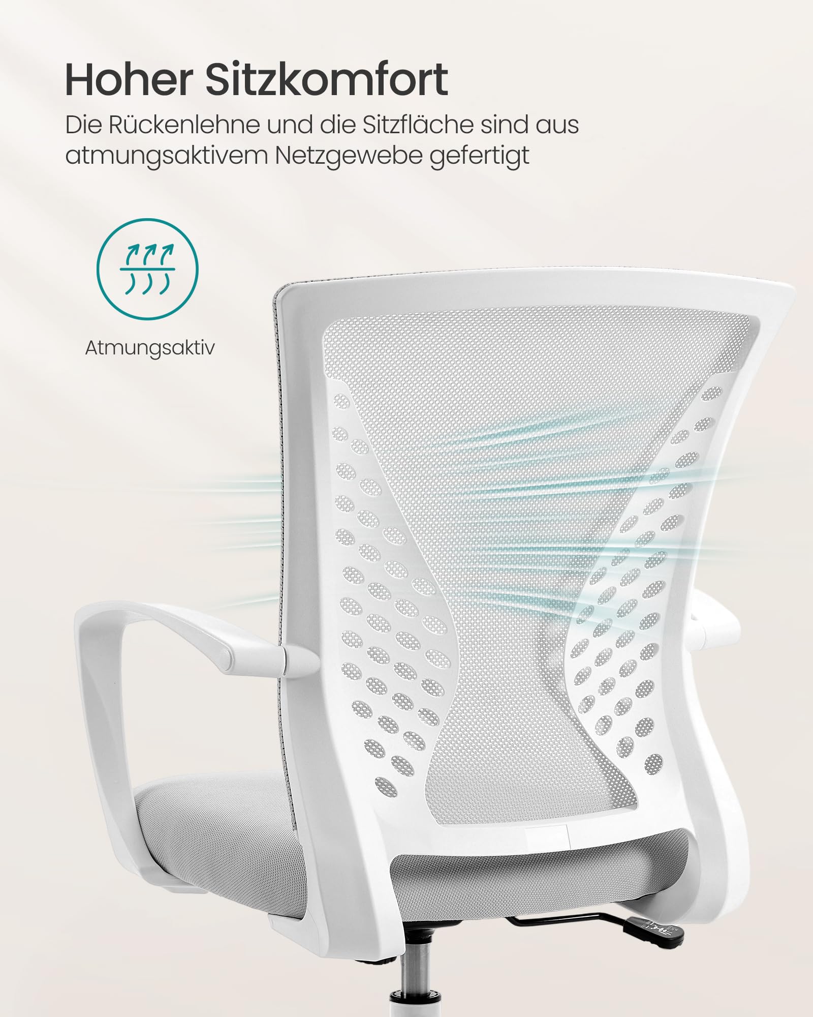 SONGMICS Bürostuhl, Schreibtischstuhl mit Netzbespannung, höhenverstellbarer Computerstuhl, Drehstuhl, Wippfunktion, atmungsaktiv, Büro, Arbeitszimmer, bis 120 kg belastbar, Taubengrau OBN022GD01