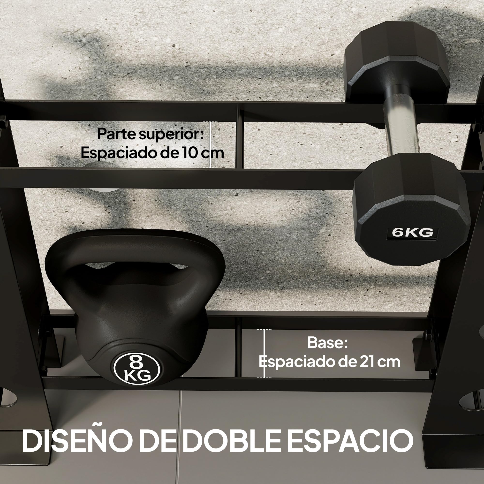 SPORTNOW Soporte Mancuernas de 4 Niveles Estantería Acero 70x21x55 cm | Almacenamiento Resistente, para Mancuernas Kettlebells, Entrenamiento Gimnasio Casa, Carga 200 kg
