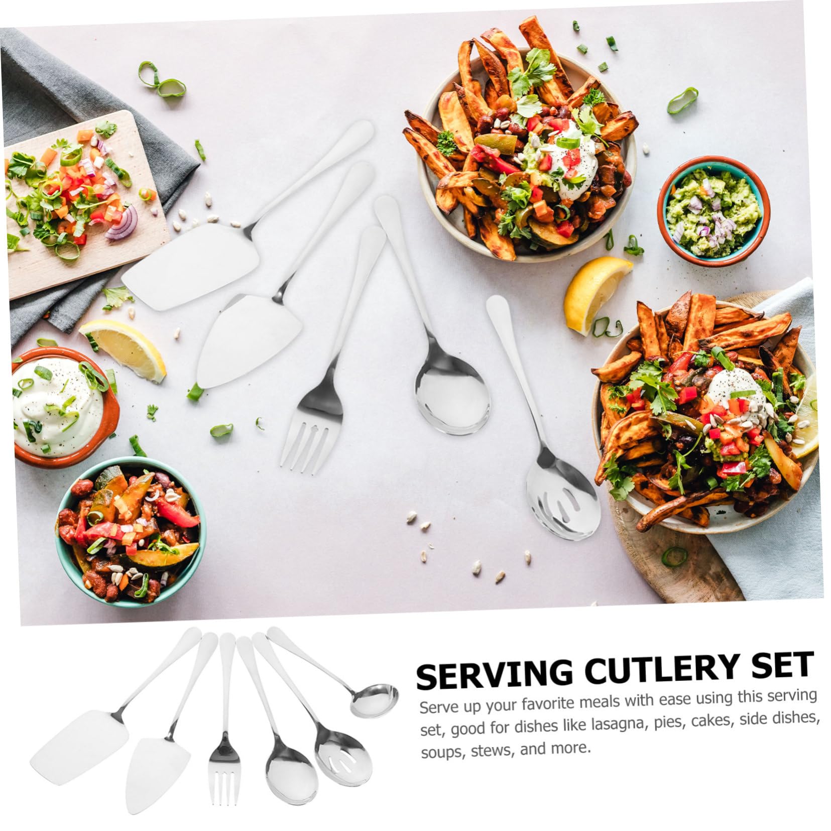 VALICLUD 6 pezzi Posate da Portata in Inox Utensili Buffet Resistenti e Leggeri e Festa Include Forchetta e Scanalato per Torte e Lasagne Facile da e Portatile