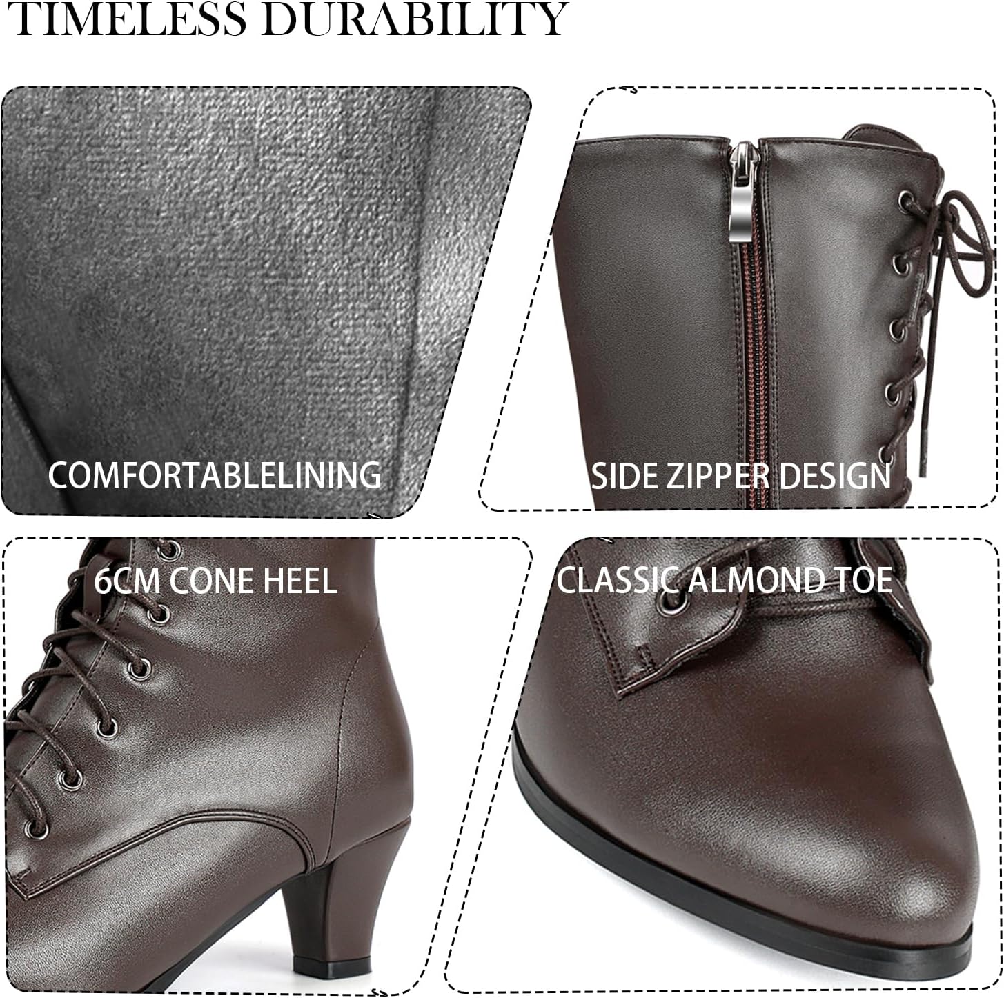 Cozivwaiy Women Vintage Victorian Boots 70s Lace up Ankle Boots Mid Heel Witch Granny Booties Costume Shoes Cone Heel Zipper Almond Toe - Image 4