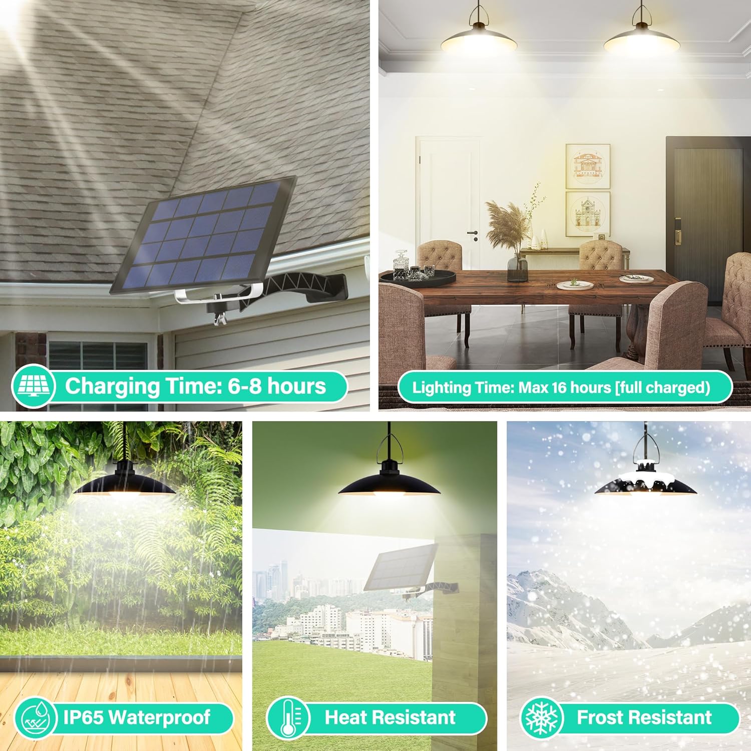 4 Heads Pendant Solar Shed Light, IP65 Waterproof Warm White Shed Indoor Lights with Remote Control for Patio Garden, Chicken Coop, Gazebo, Barn, LARGE, Black