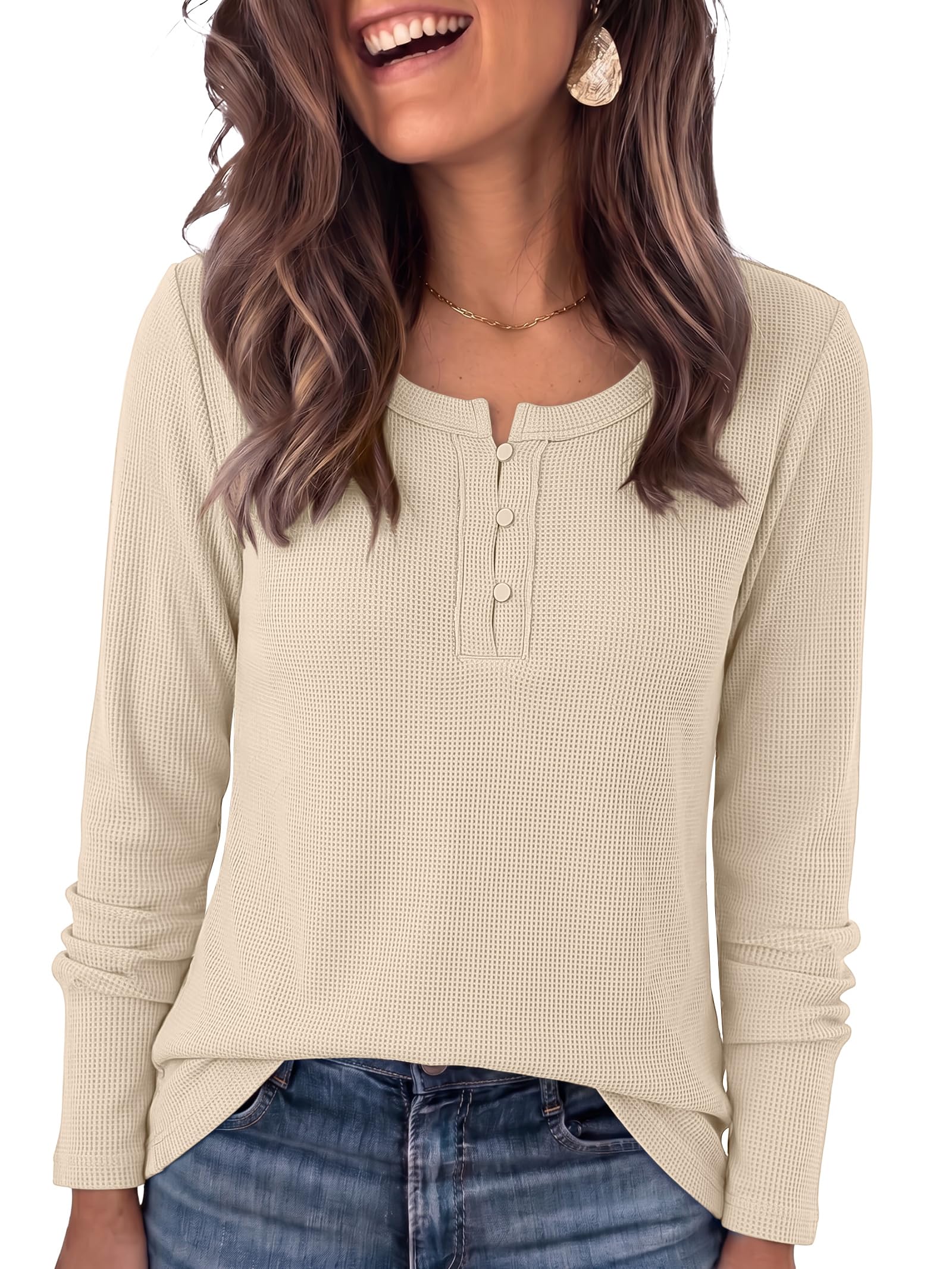 40% off ANRABESS Women's Long Sleeve Shirts Waffle Knit Henley Tops