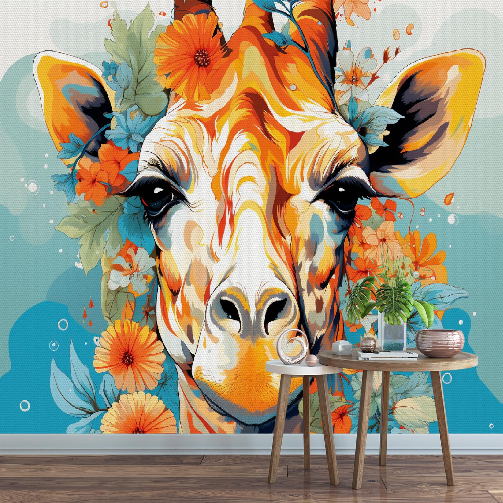 Photo murale girafe peinte 3D panoramique en tapisserie intissée 150x100 cm