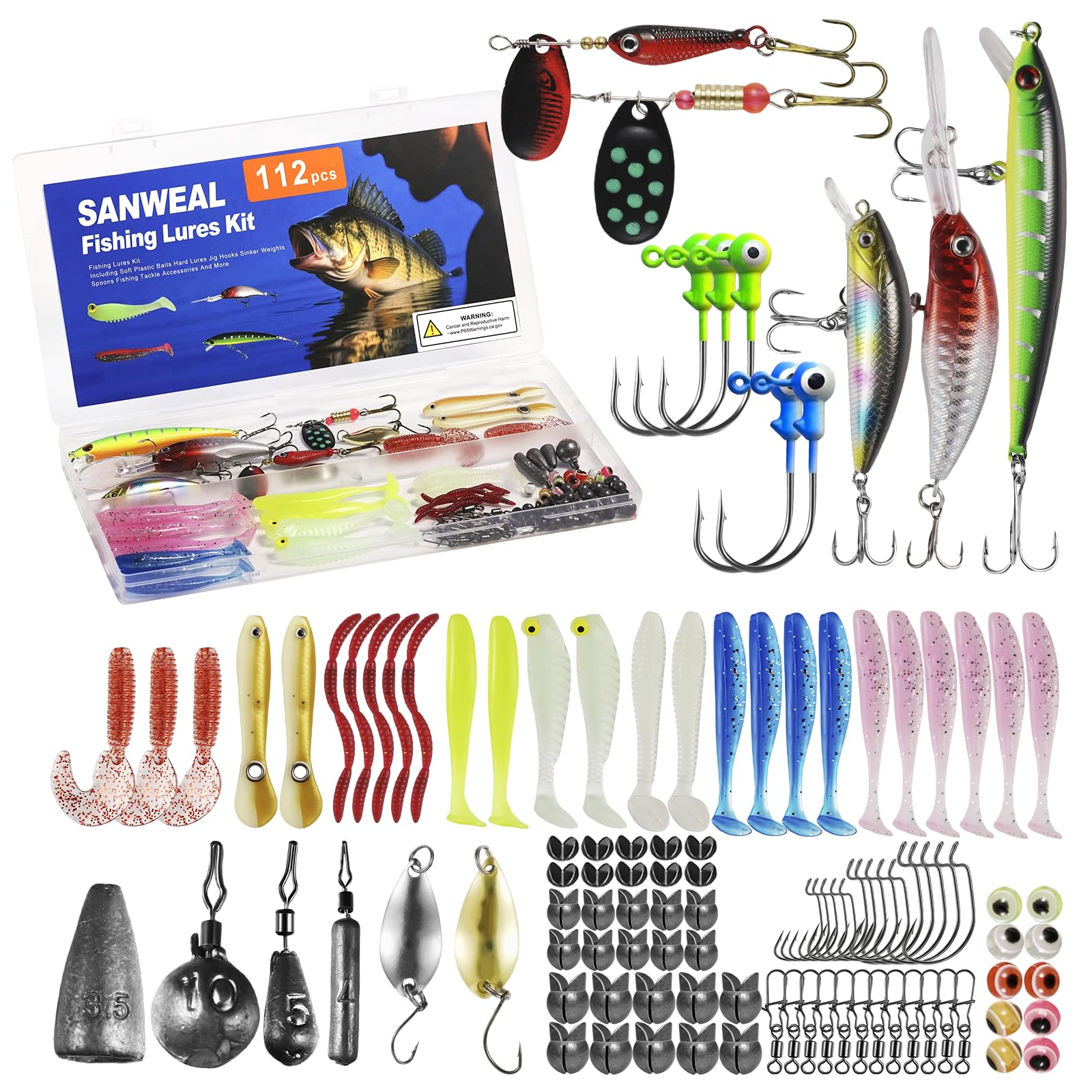 SANWEAL Fishing Weights Sinkers Kit, Fishing Tackle Kit, Includes Jig Head Hooks, Swivels & Sinker Weights for Bass Trout, Gifts for Men, Kids