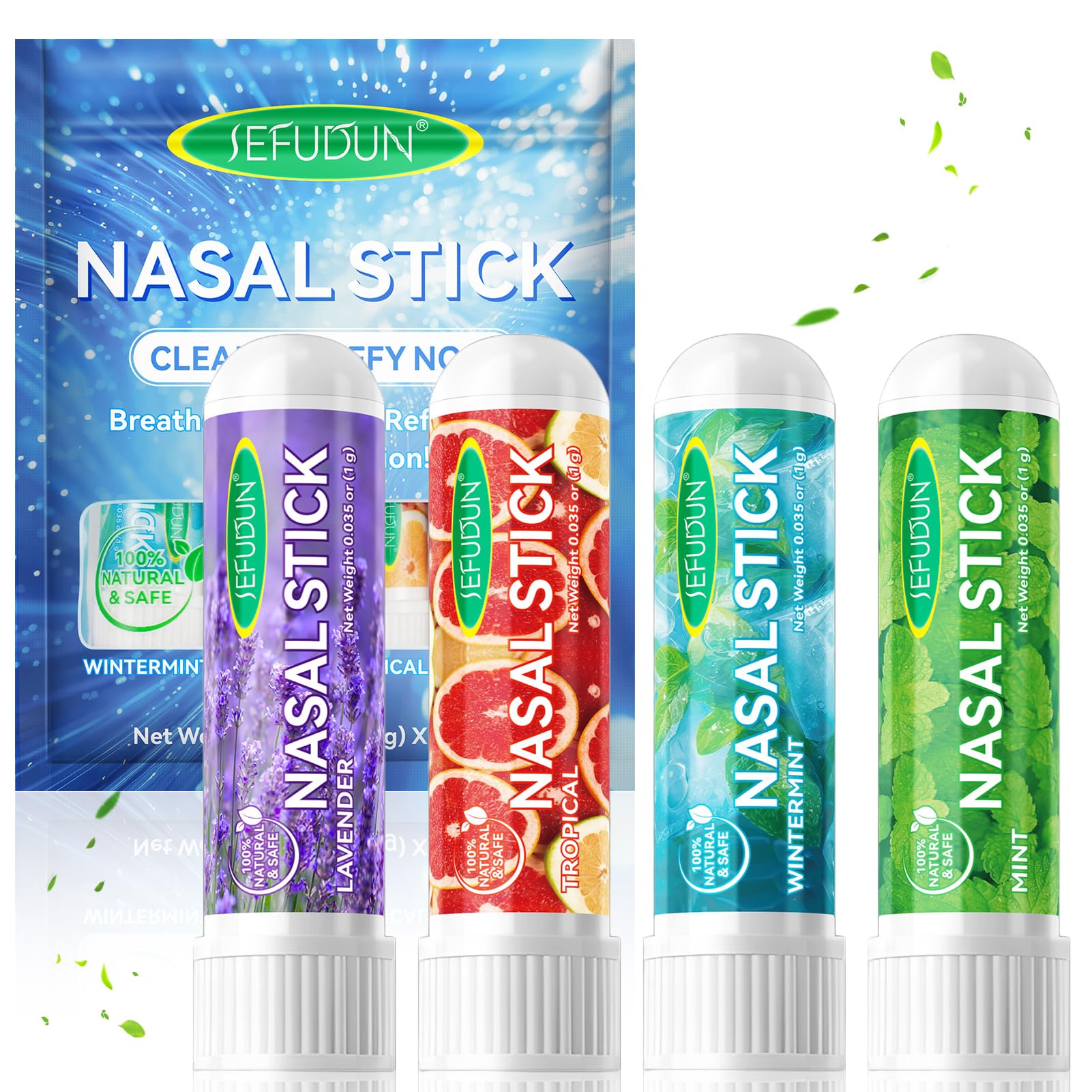 Nasal Stick 4 Pack, Bastone Nasale Agli Oli Essenziali, Inalatore Nasale per Aromaterapia Alla Menta, Rapido Sollievo dal Naso Chiuso,Effetto Fresco Lenitivo,Migliora la Concentrazione