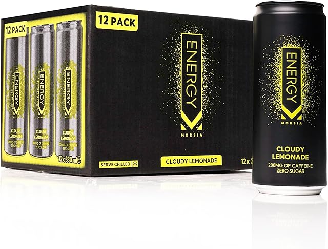 MORSIA Cloudy Lemonade Energy Drink 330ml X 12 Pack, 200MG Of Caffeine, 2000mg of Beta-Alanine, Sugar Free, Zero Calories, Contains Niacin Acid B3, Vitamin B5, Vitamin B6, Vitamin B12, Black
