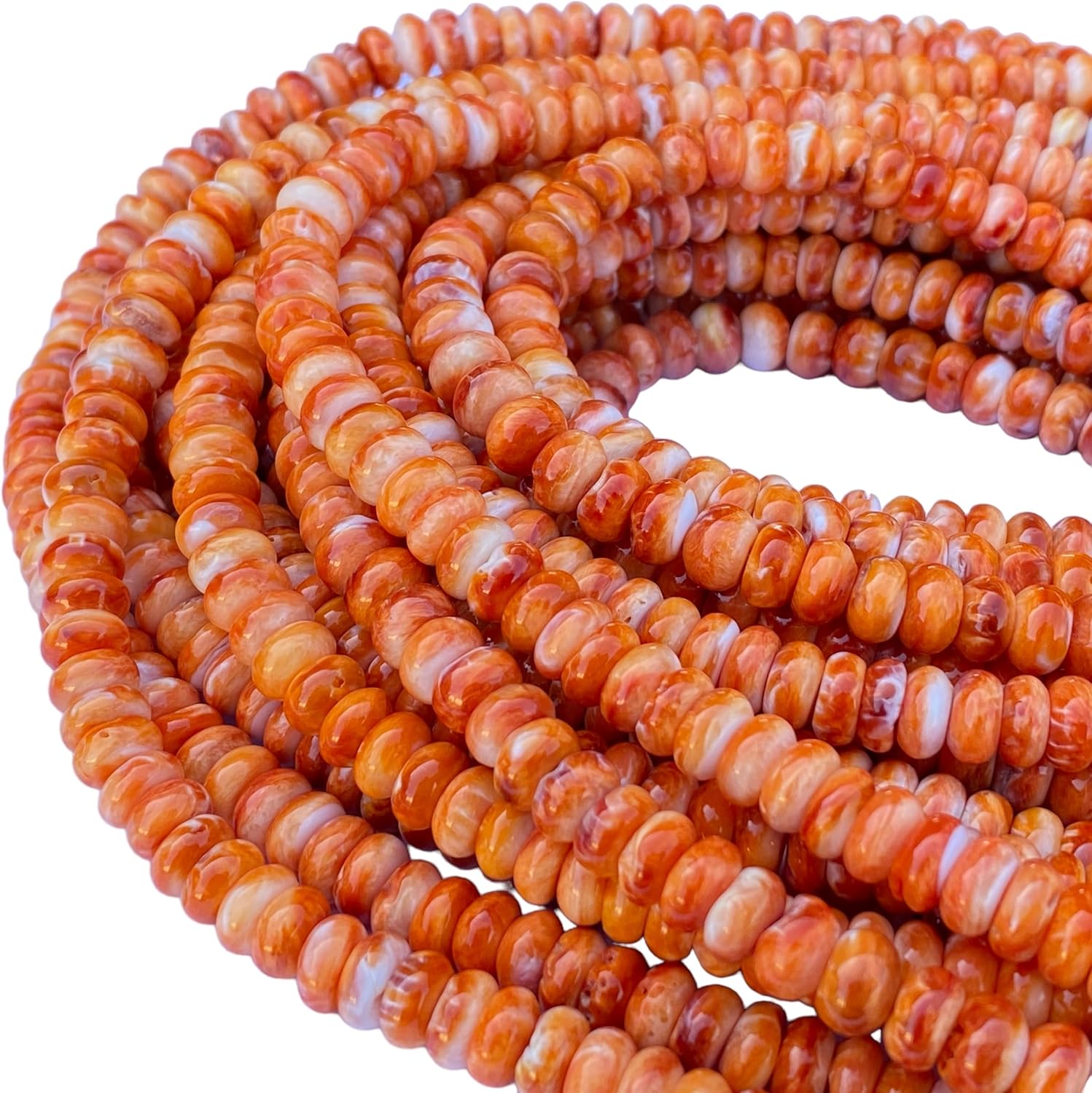 ABCGEMS Orange Spiny Oyster Shell Beads Mexico Authentic Spondylus - Ethically Sourced- Small Batch Production - Native American Style - Hand Polished - Jewelry Making Supplies - Rondelle 8mm