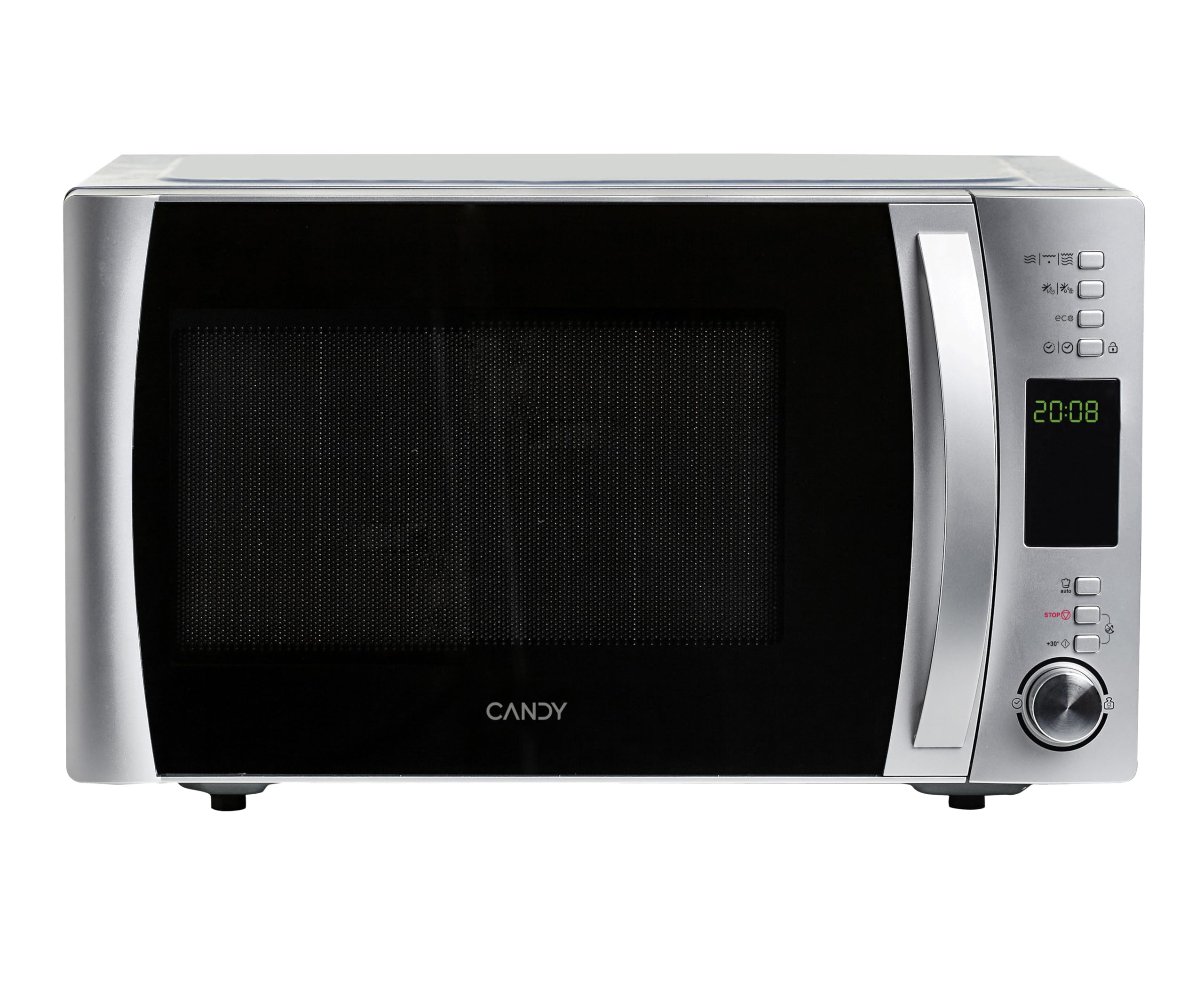 Candy COOKinAPP Forno a Microonde con Grill, 30 Litri, 900W, 40 Programmi, App Simply-Fi, Funzione ECO, Programma Baby, Child Lock, Libera Installazione, 52 x 43,5 x 32,6 cm, Argento - CMXG30DS