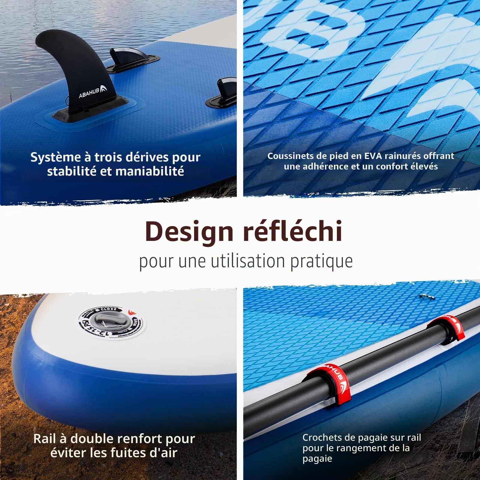 Abahub Paddle Gonflable Adulte avec Siege Stand Up Paddle Planche de Sup Ensemble, Bleu/Vert/Orange, Pagaie Aluminium Réglable, Siège Kayak 320x78/84x15cm