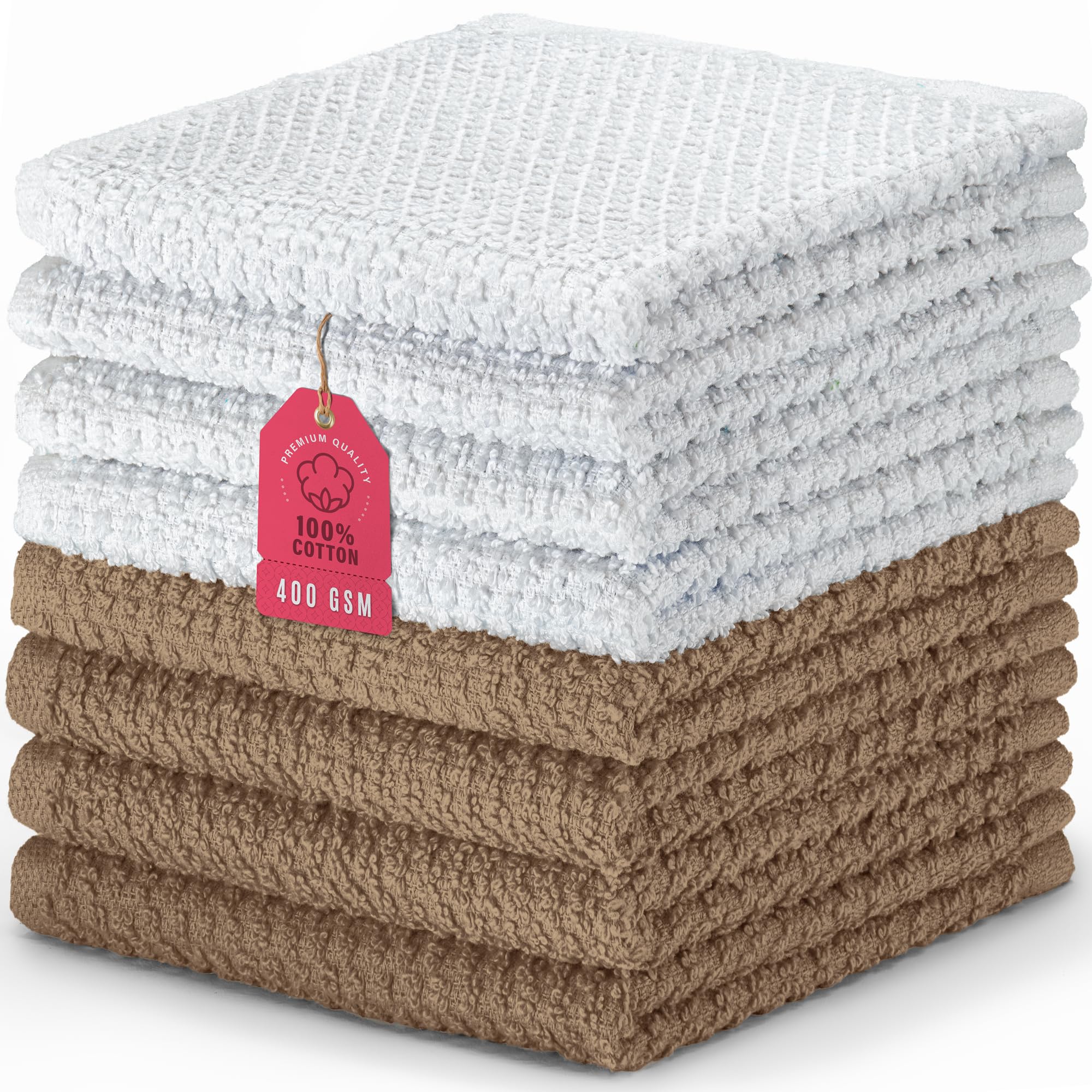 DecorRack 8 Pack 100% Cotton Face Towels, Ultra Absorbent 12 x 12 inch Wash Cloths, 400 GSM, Premium Quality, Soft Fingertip Towels for Face, Makeup,