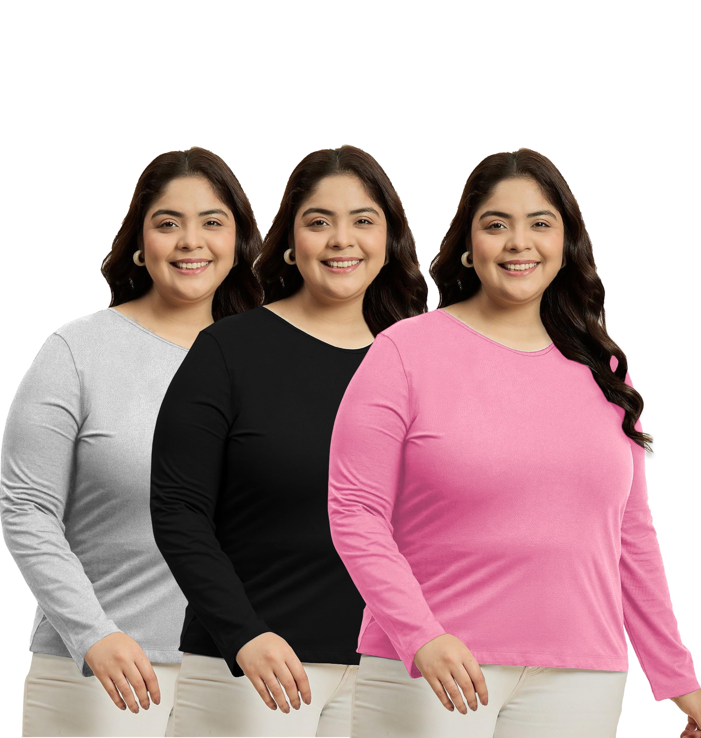 elite soul Women Plus Size Full Sleeve Cotton T-Shirts Combo Pack of 3_Casual, Gym, Sports, Lounge Wear Tops for Women (XL, XXL, 3XL, 4XL, 5XL)-picture-12