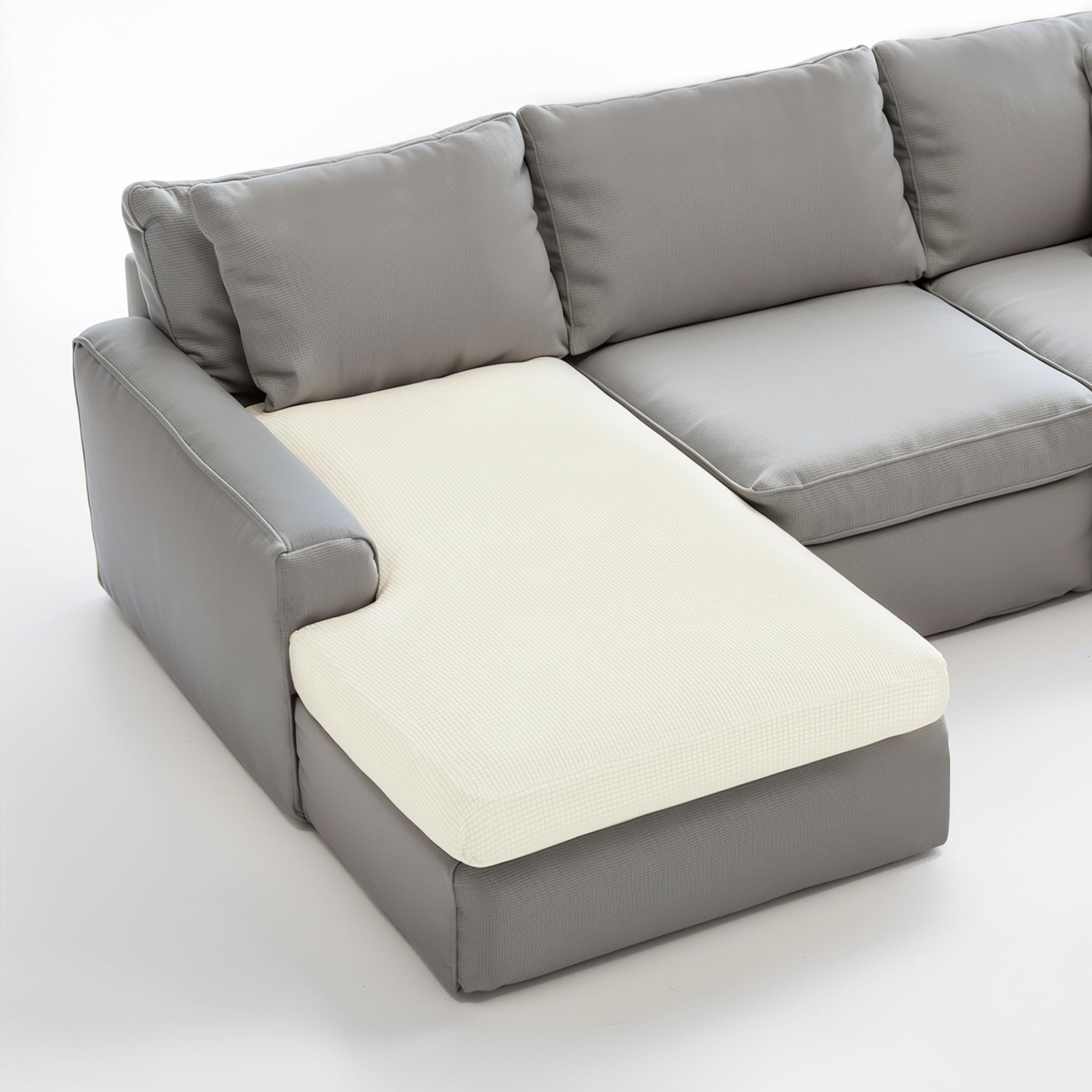 CHUN YI Stretch Sectional Couch Covers 1 Piece Chaise Lounge Slipcover L Shape Separate Cushion, Chaise Couch Cover for Both Left/Right Sectional Couch (Chaise Cover, Ivory White)