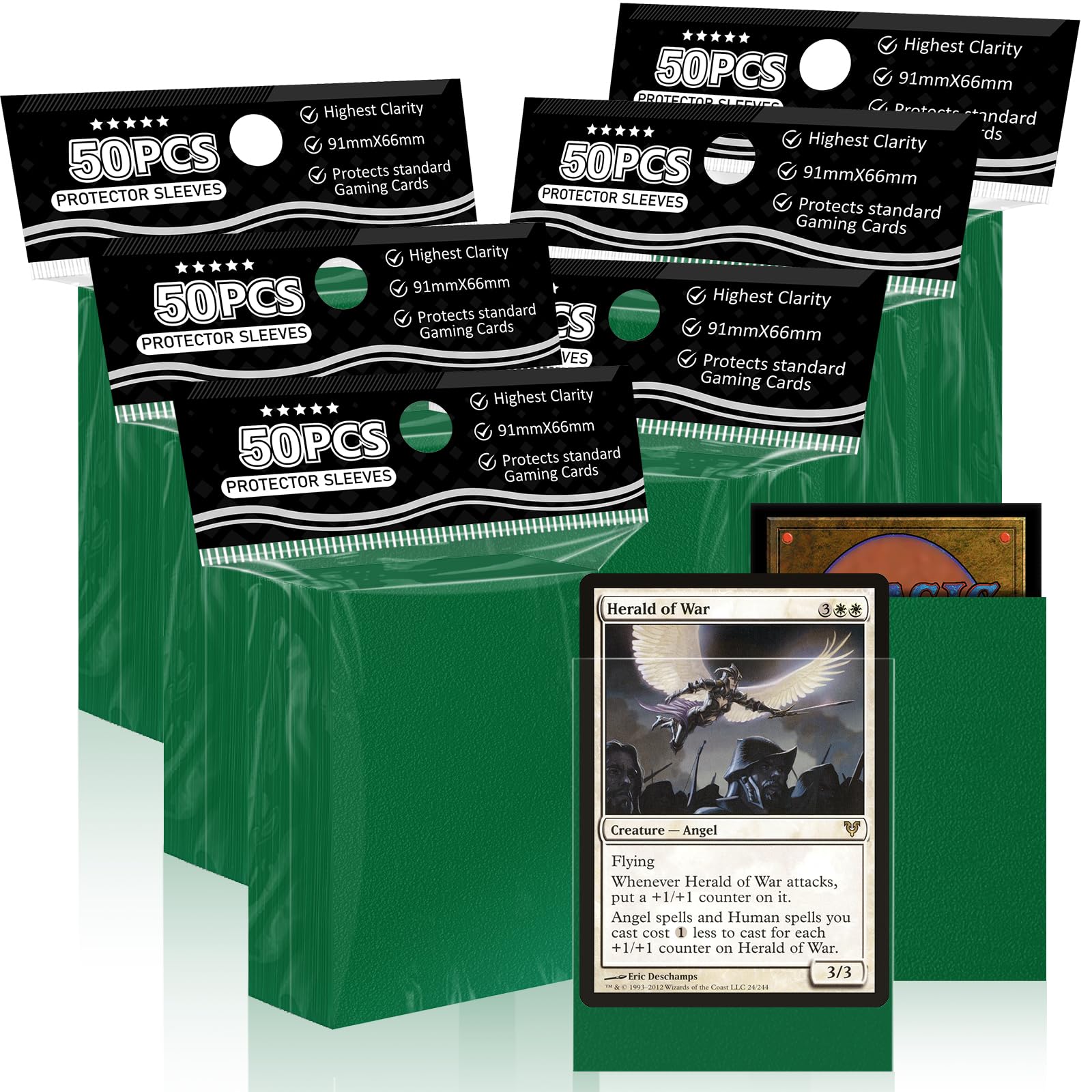 Green Matte Card Sleeves for MTG, 300 Pieces Perfect Fit Standard Card Sleeves for Trading Card Sports Cards Baseball Cards TCG Magic, Card Protector for Mini Photo, Sturdy and Nice Shuffling
