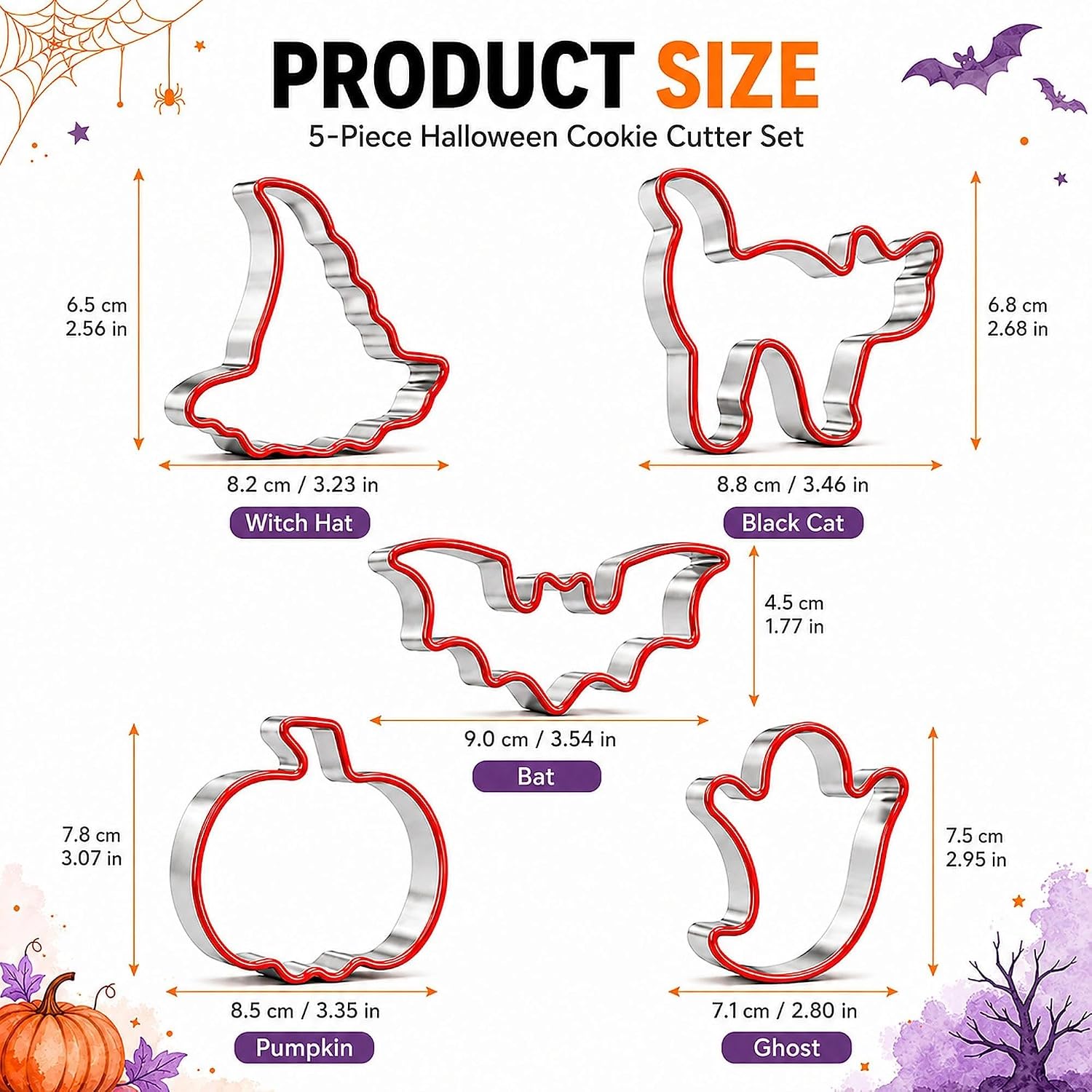 5 Pcs Halloween Cookie Cutters with Protective Silicone Edge