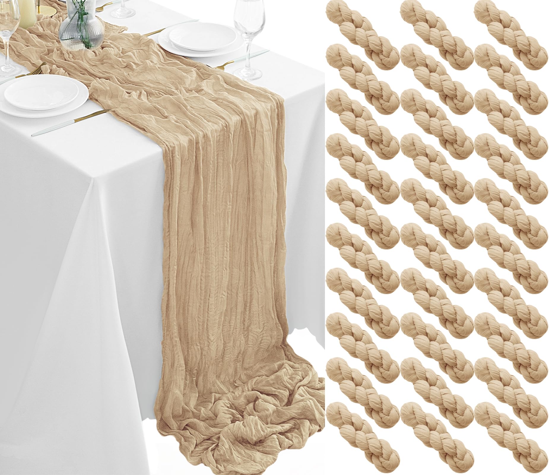 Seihtuch-Tischläufer, 30 Stück, Beige, Seihtuch, Tischläufer aus Gaze, rustikal, durchsichtig, für Hochzeit, Geburtstag, Babyparty, Party-Dekoration, 30 Stück