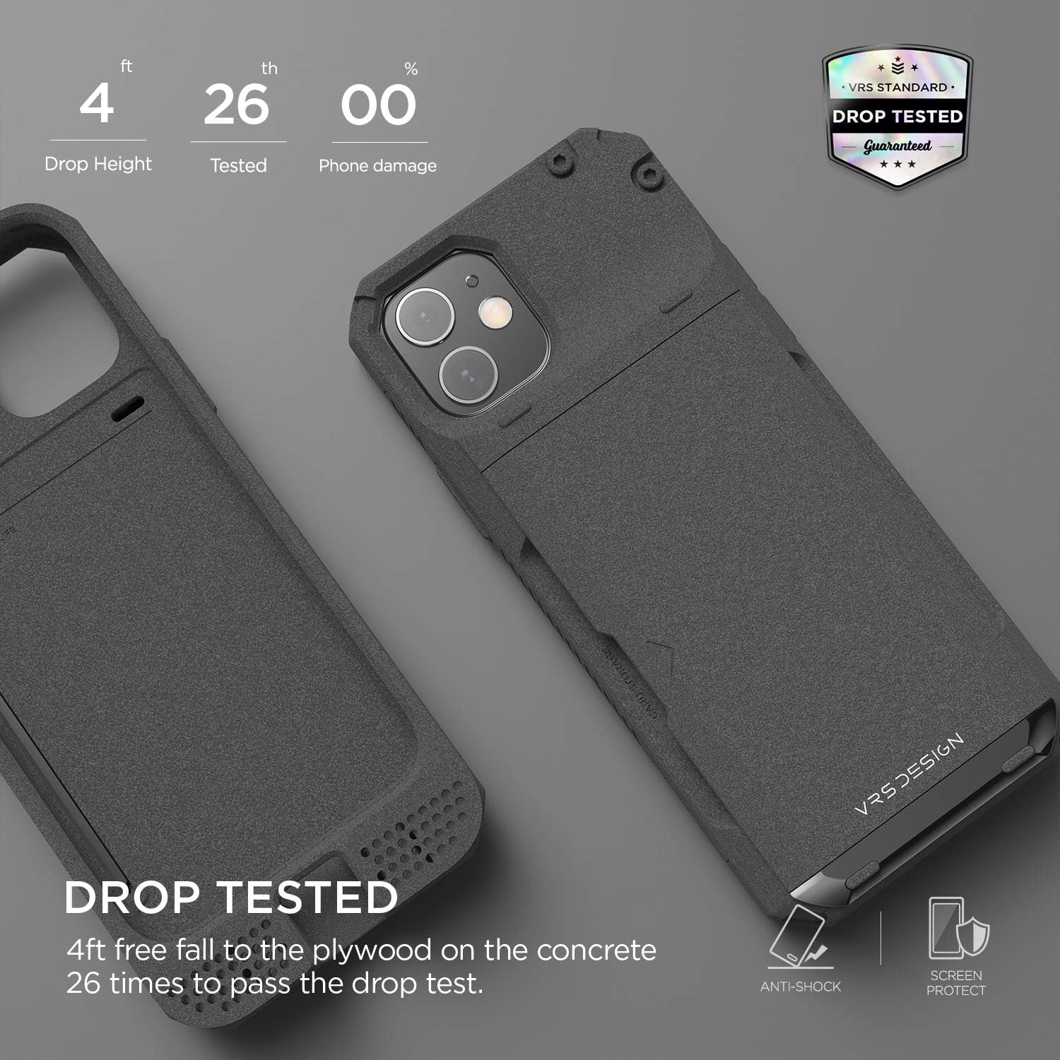 【VRS】 iPhone12 mini 対応 ケース カード 収納 3枚 耐衝撃 スマホケース 衝撃 吸収 背面 スライド 式 カードケース 付き ハード カバー タフ 頑丈 対衝撃 衝撃吸収 カード入れ 付 携帯ケース [ iPhone12 mini アイフォン12mini アイフォン12ミニ 対応 ] Damda Glide Pro サンドストーン